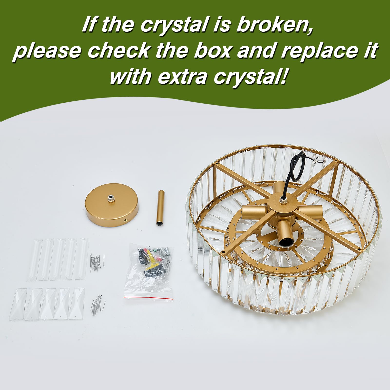Piepooye Modern Crystal Chandelier, Gold Semi Flush Mount Fixture, Iron & Crystal, R-1230 for Dining Room, Living Room, Bedroom, Kitchen