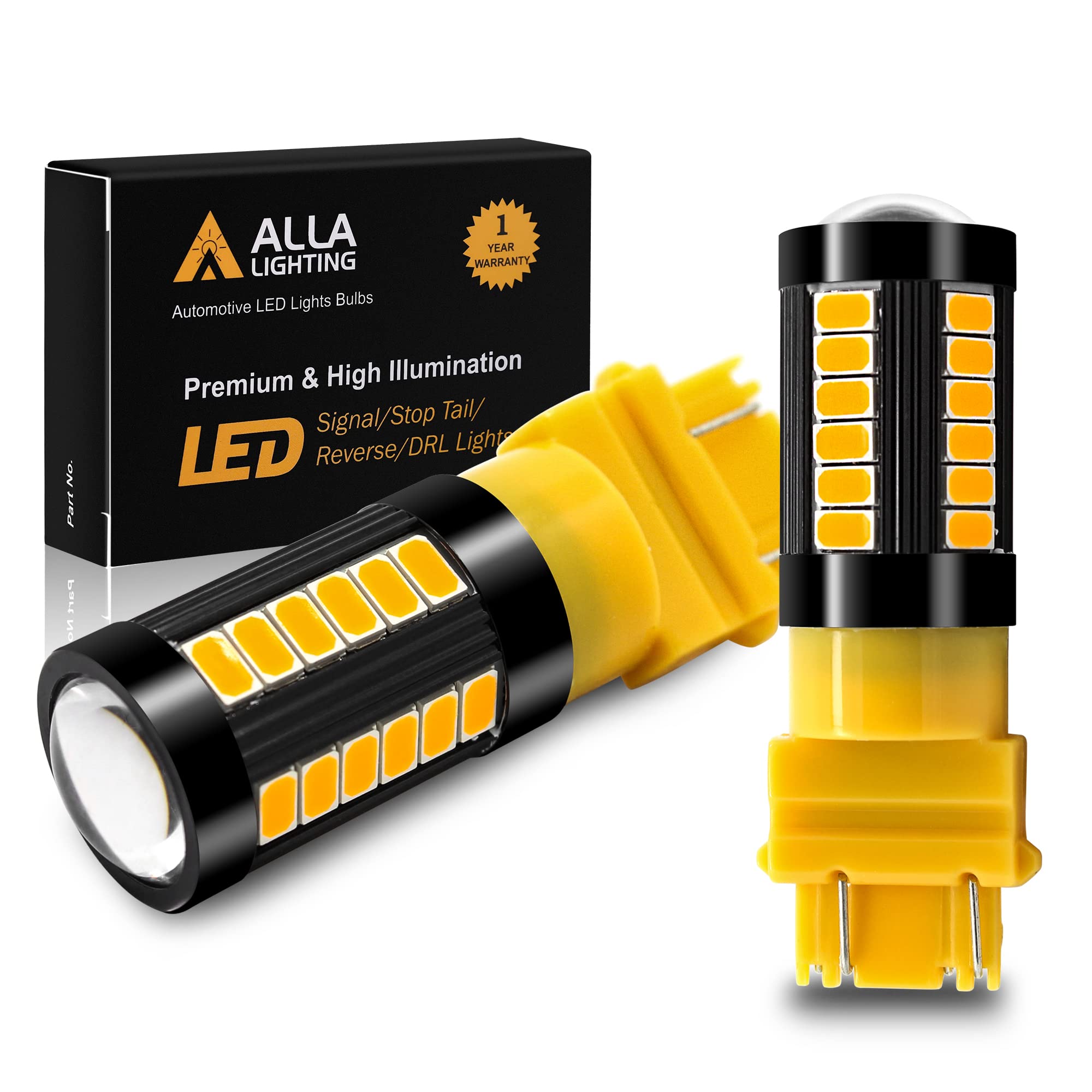 Alla Lighting 3157 LED Turn Signal Bulbs, Amber Yellow, 2800lm, T25 3156, 12V, 5730 33-SMD, Blinker Lamps