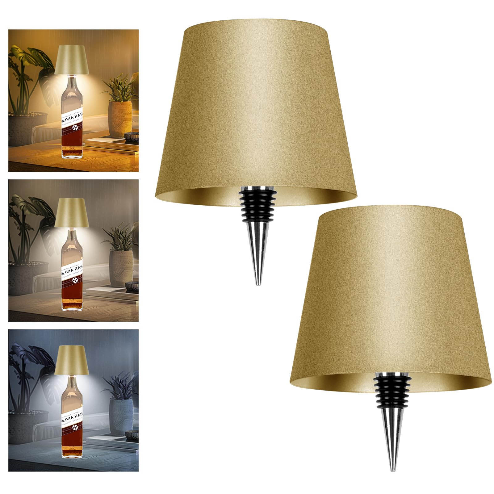 2 Pack Wireless Bottle Lamps  2025 New 3 Color Rechargeable Beverage Bottle Lights  Beverage Bottle Lights with Touch Dimming for Bedroom  Bar  Restaurants and Outdoor Use (Golden)