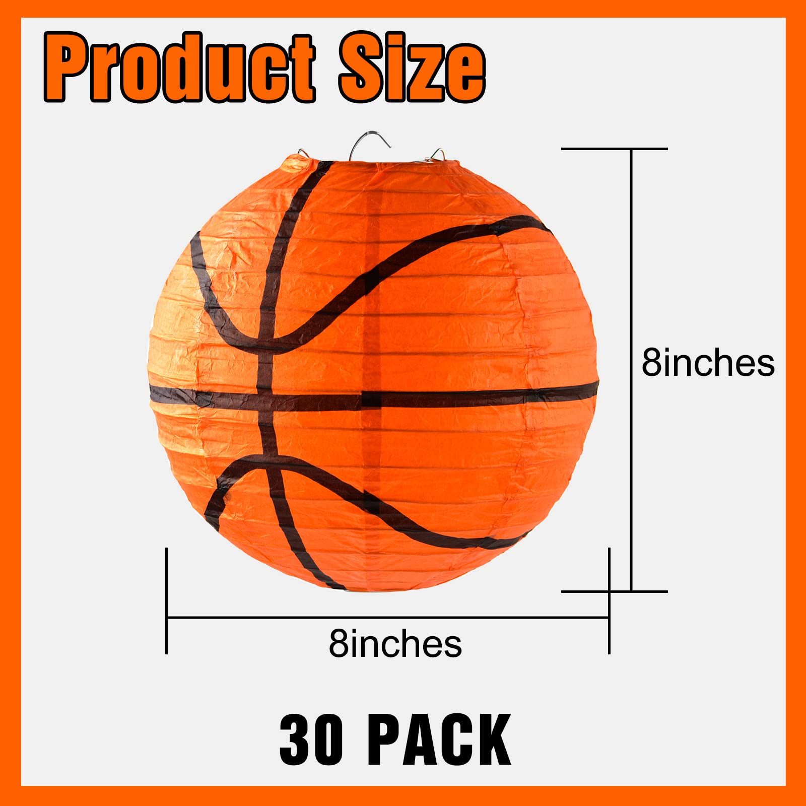 30 Pieces Orange Basketball Paper Lanterns Decorations 8 Inches Ceiling Hanging Basketball Lanterns Basketball Sports Party Pape