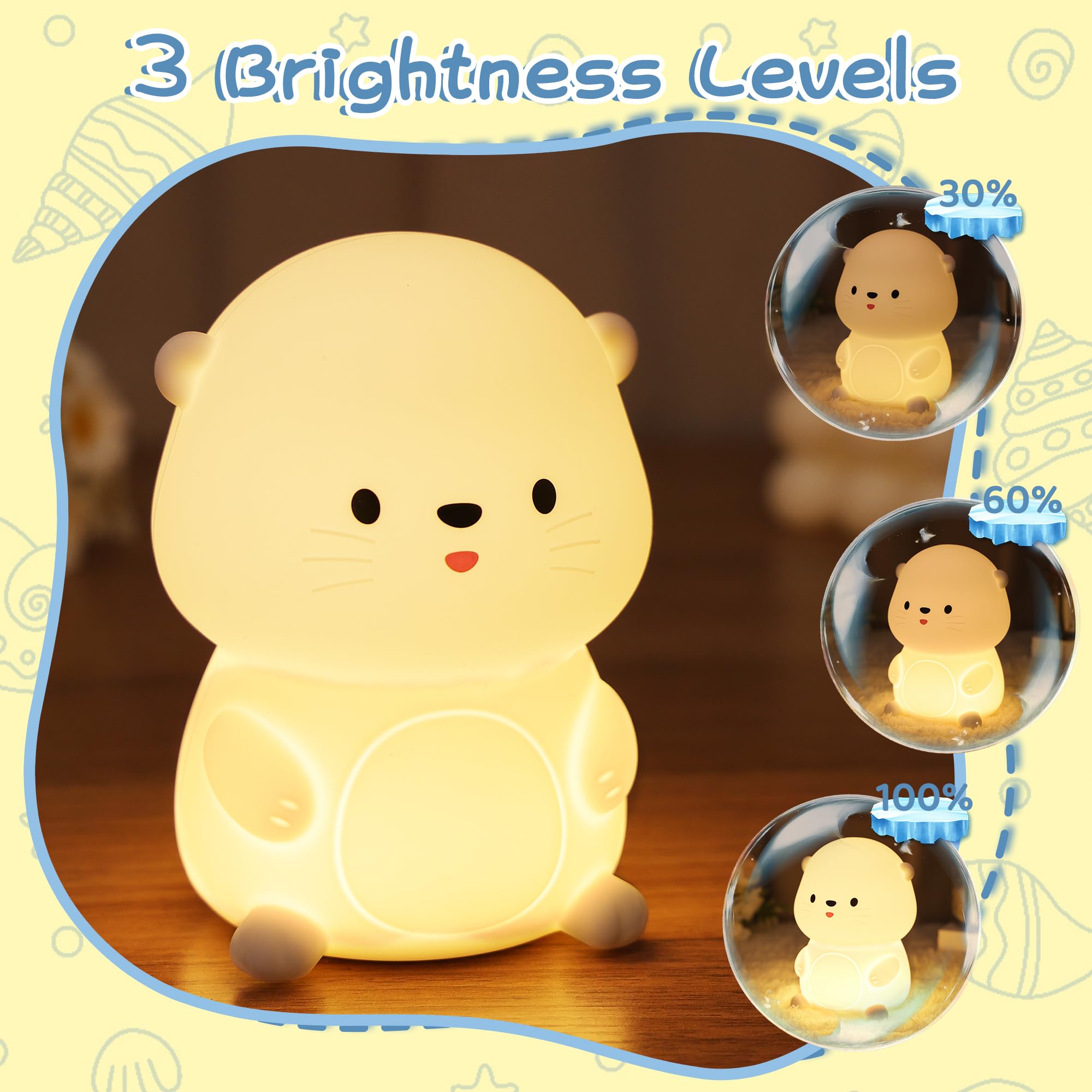 YuanDian Sea Otter Night Light, Gift for Babies and Teens, Decorate Kids Bedroom with Cute Silicone Otter Nightlights with 8 Co