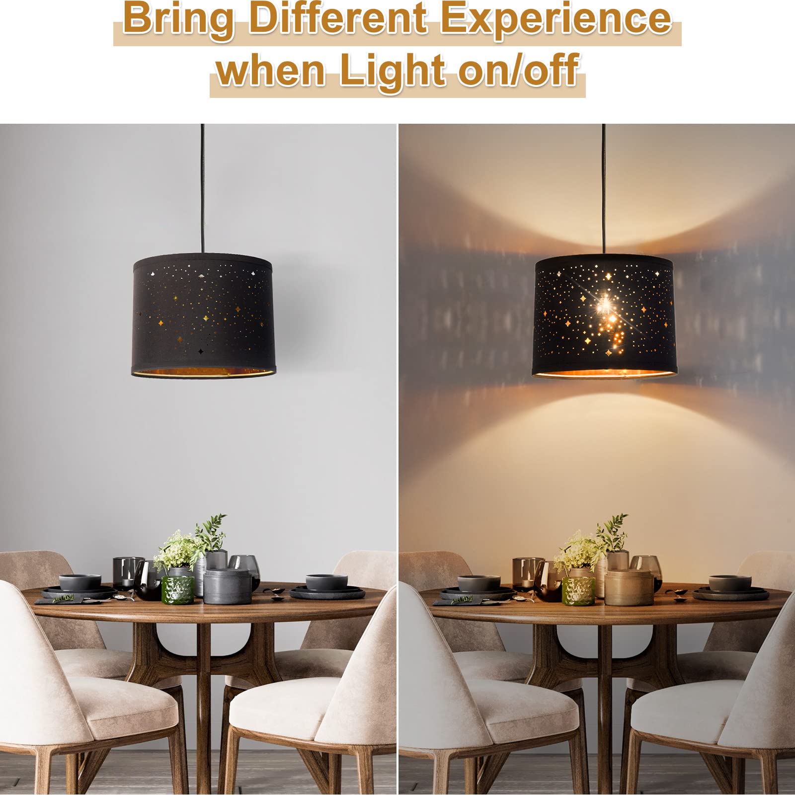 Seaside Village Black Drum Lampshades Set of 2, Sky Stars Design, 12.6inx12.6inx9.8in, Fabric & PVC