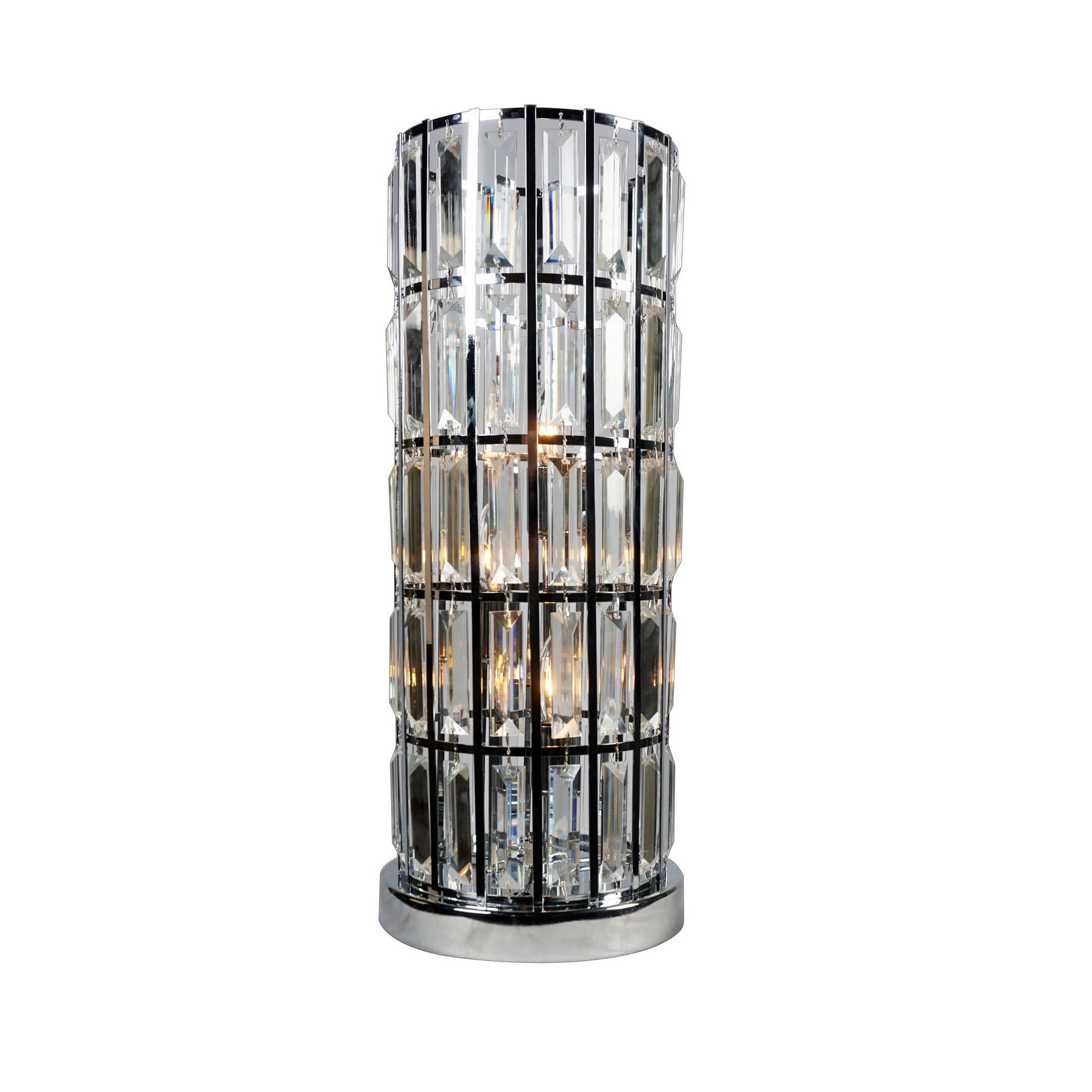 Benzara Modern Table Lamp - 20 In. Metal Cage Shade With Glass Accents, Chrome Finish, Model Bm300852
