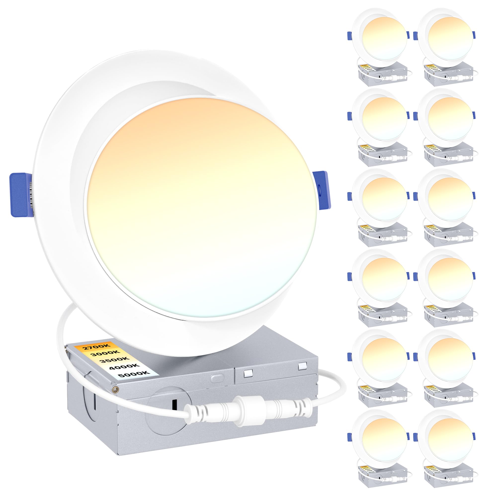 Ensenior 12 Pack 6 inch Gimbal Led Recessed Lighting, 90 Rotatable and 5CCT Selectable, Dimmable Eyeball Recessed Lights, Canles