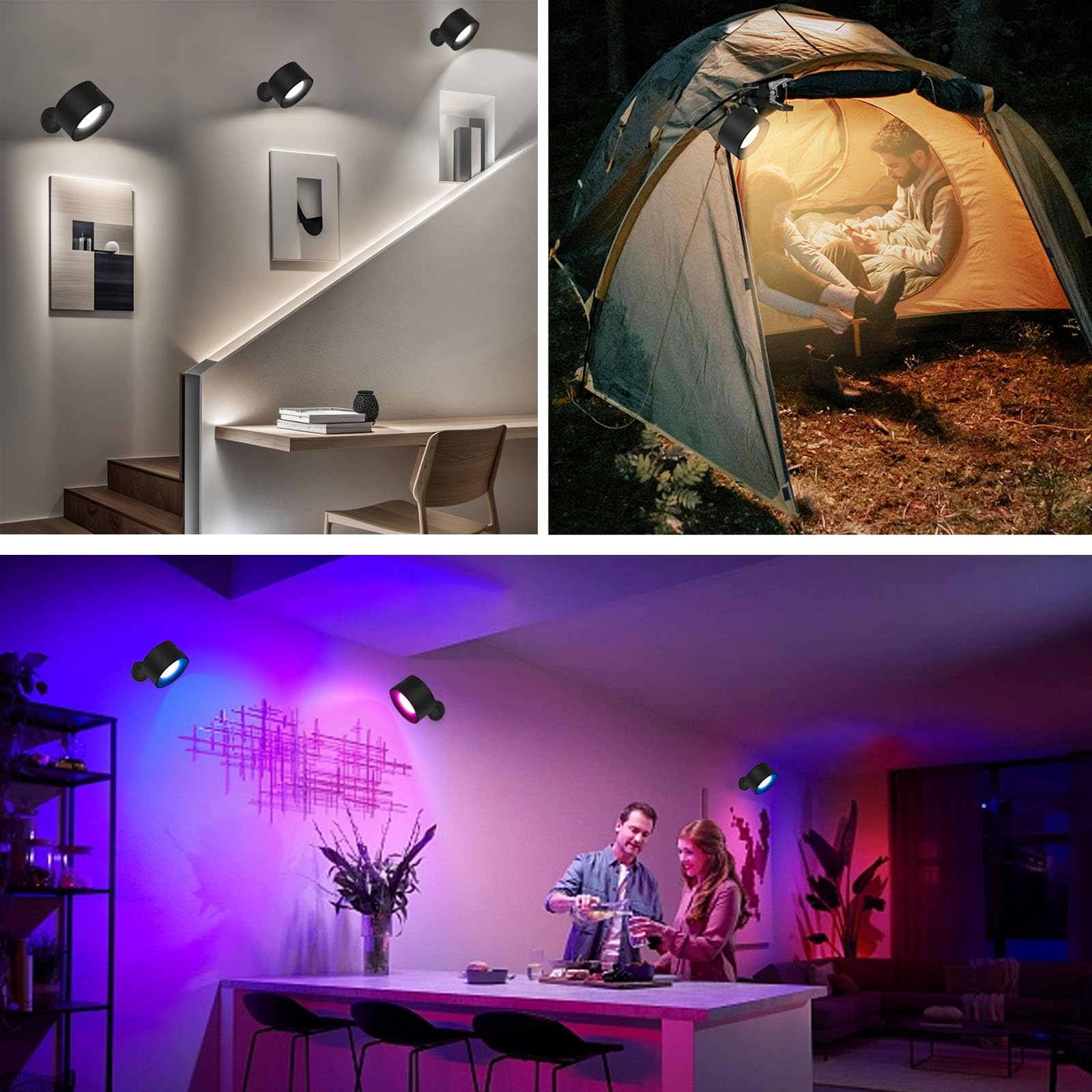 Adetu Led Wall Lights With Remote, Rgb Rechargeable Wall Mounted Sconces, 3 Color Temperatures & Dimmable, Battery Powered Light