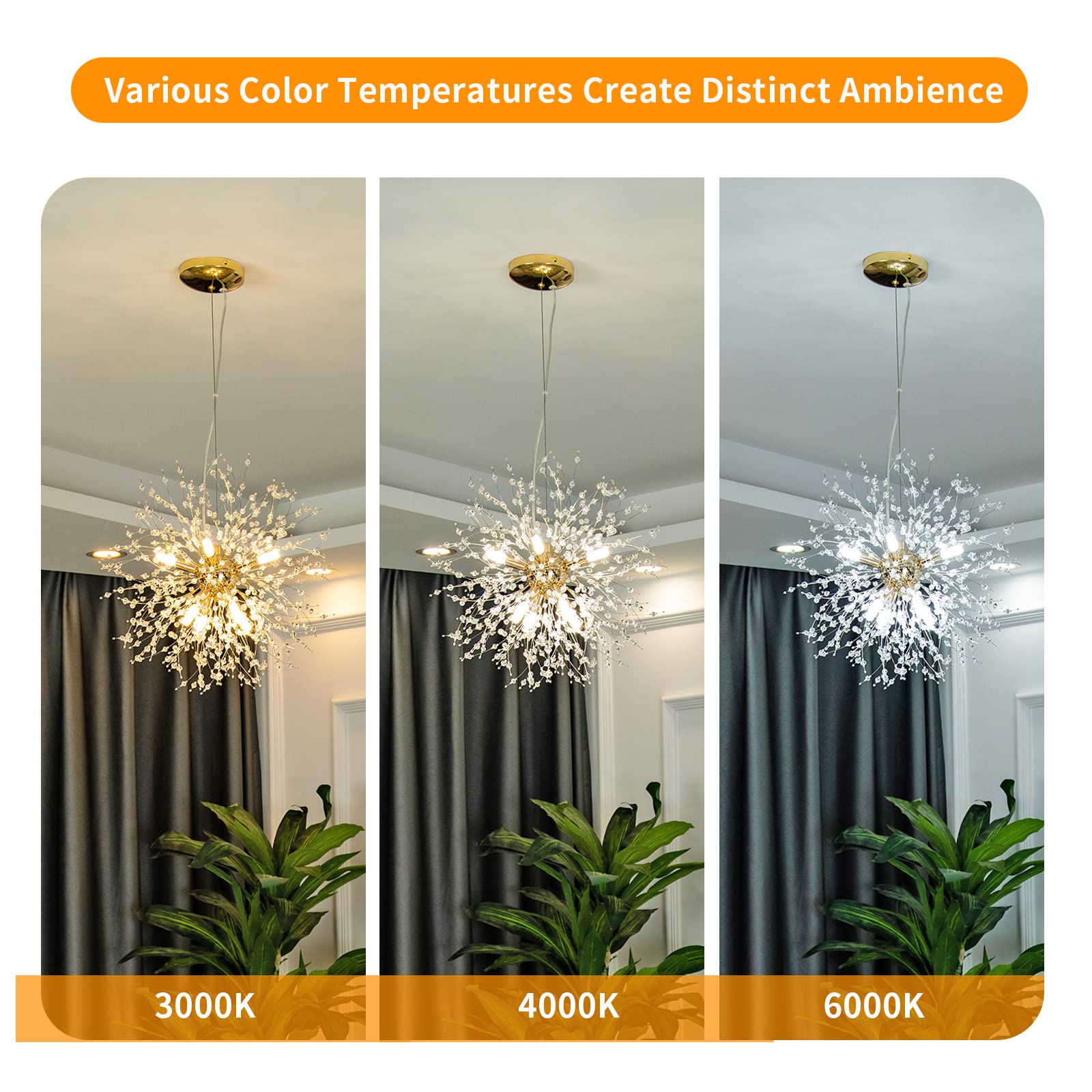 Cm Mzy Modern Crystal Chandeliers Firework, 8-Light Gold Dandelion Sputnik Ceiling Light Fixtures, Sputnik Chandelier For Bedroom Living Room Dining Room Kitchen Island Hallway