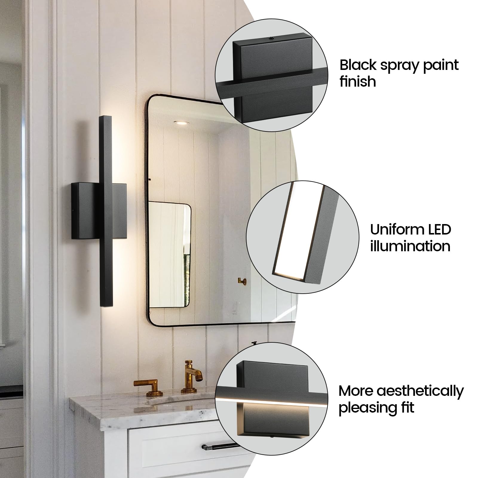 Epinl Black Bathroom Vanity Light - 15.7 Led Dimmable Wall Sconce, Aluminum Fixture For Bathroom & Bedroom, Model 8081Wl-16Bk-Us