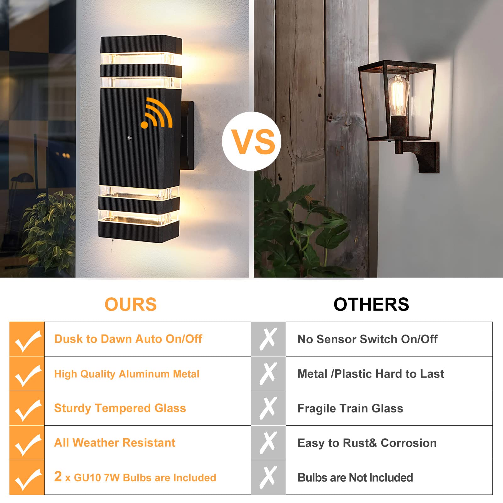 BOXCUPIN Outdoor Wall Lights - Dusk to Dawn Sensor, Aluminum, Black, 4 Pack, Model BXOWLS8, Waterproof Up and Down Sconces for Porch, Patio, Garage