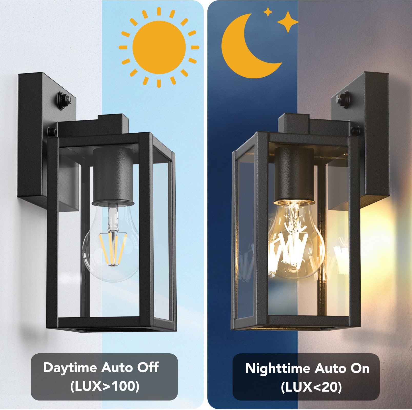 PARTPHONER Dusk to Dawn Outdoor Light Fixtures, 2-Pack, Waterproof Metal Wall Sconce, 9.65 in, Black, Model WTWL181AB2
