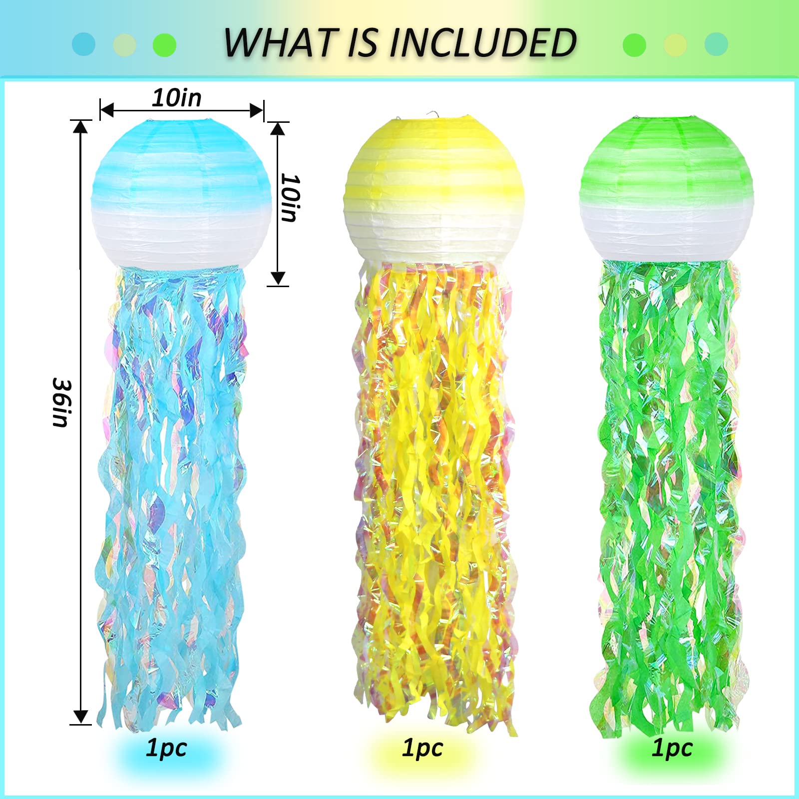 6 Packs Jellyfish Paper Lanterns Hanging Mermaid Wishes Lantern Gradient Yellow Blue Green Ocean Theme Party Supplies Great For