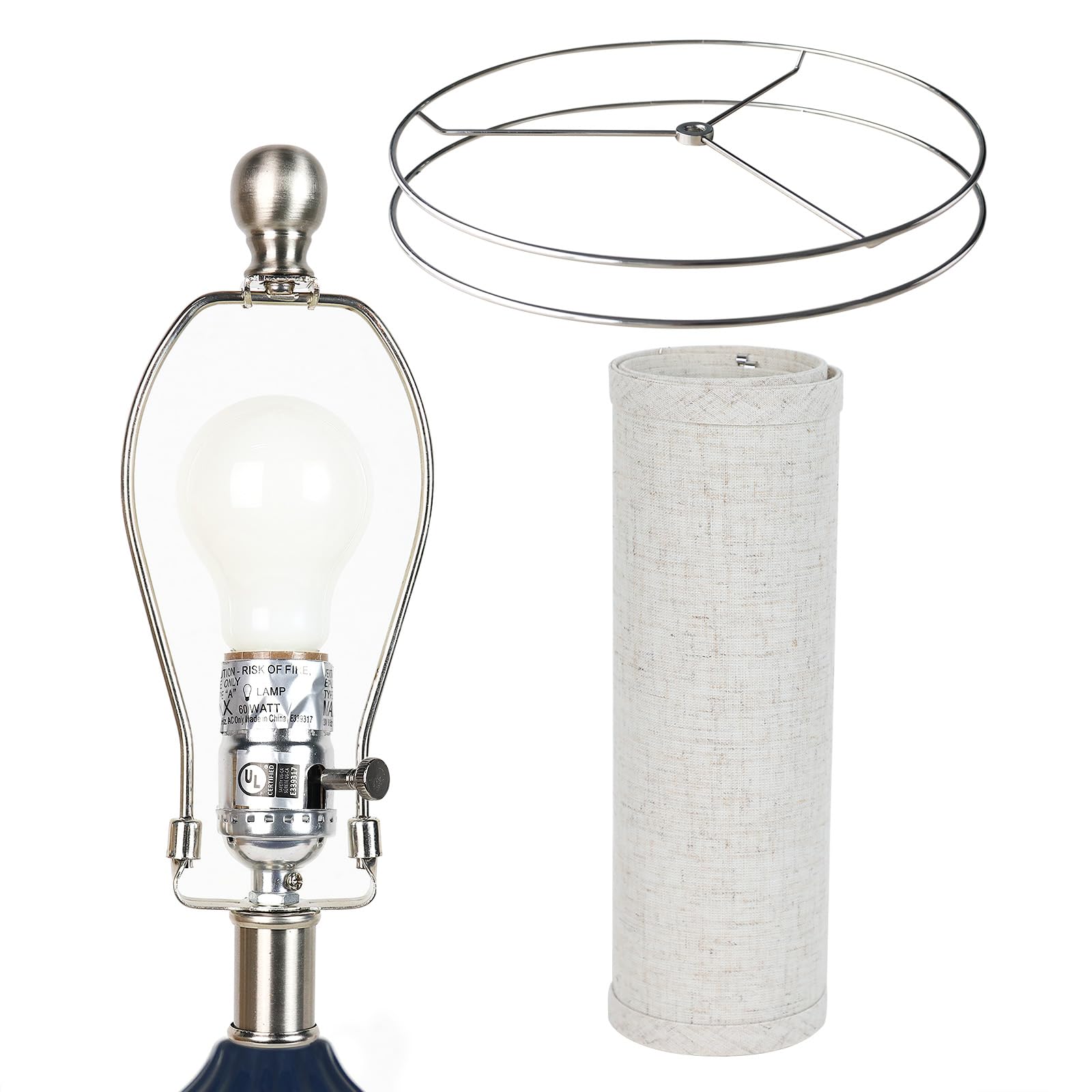25'' Ceramic Table Lamp Navy Blue Triple Gourd Ceramic Lamp Table Lamp Modern Lamp For Bedroom Living Room, 3-Way Dimmable Bulb