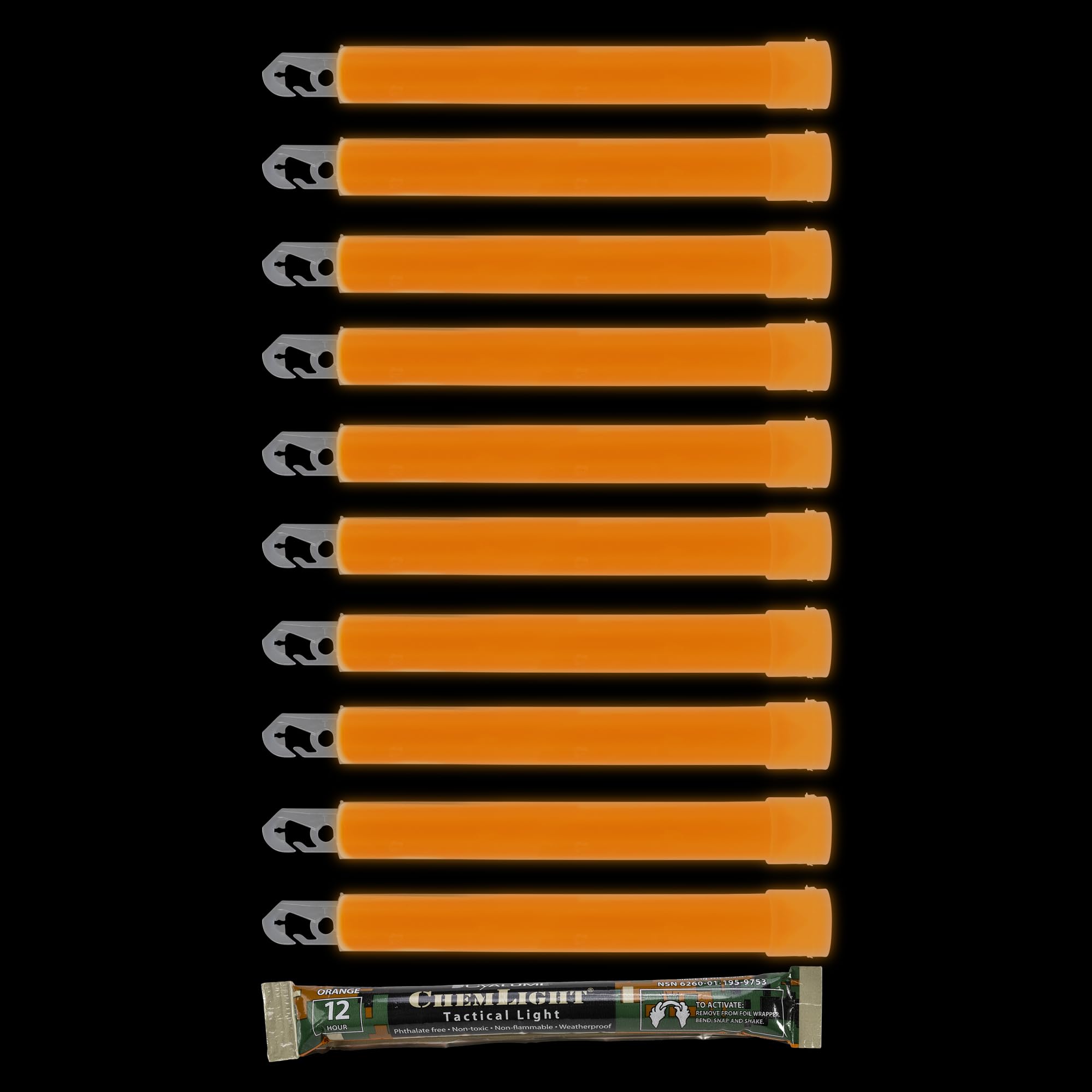 Cyalume Military Grade Orange Glow Sticks - Premium Bright 6    Chemlight Emergency Glow Sticks With 12 Hour Duration (Bulk Pack