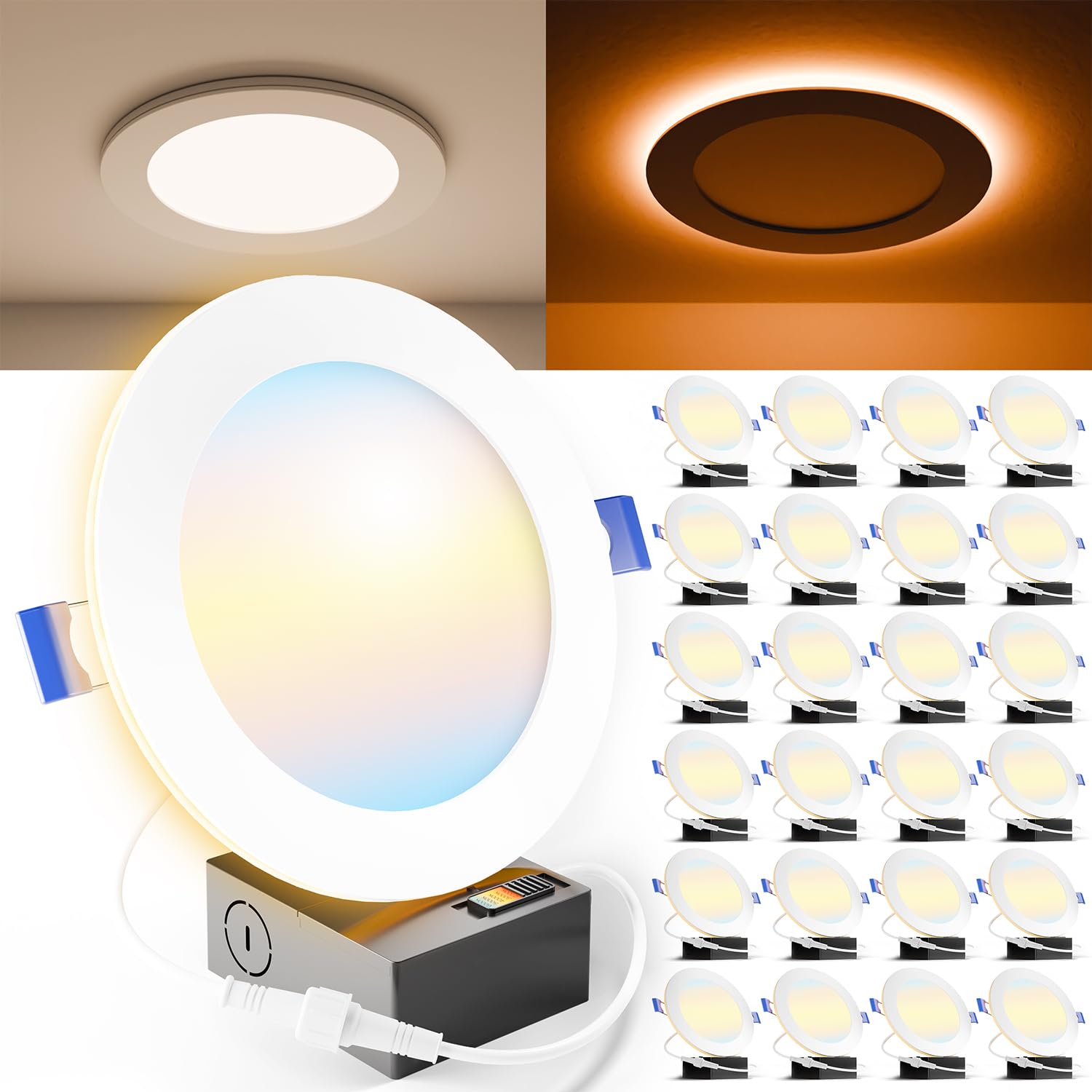 Sunco 24 Pack 6 Inch Ultra Thin Led Recessed Ceiling Lights With Night Light, 1500 Lm, Selectable Cct 2700K/3000K/4000K/5000K/6000K, Dimmable, 15W, Canless With Junction Box
