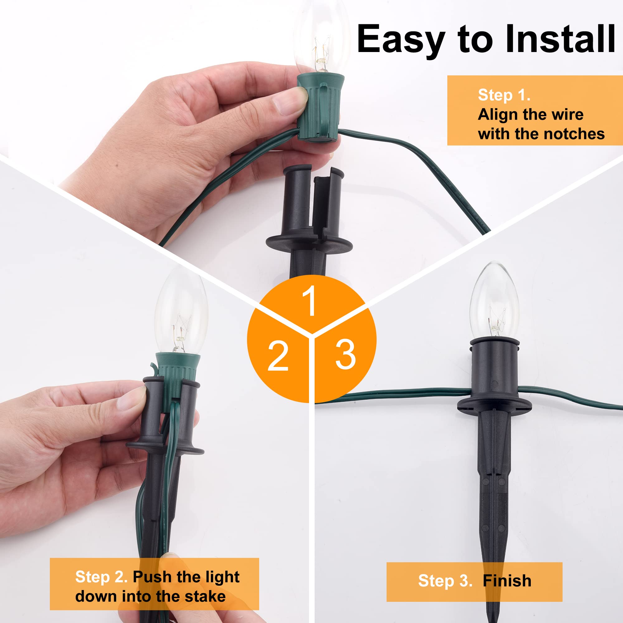 Tioriy 25 Pack 6 Inch Christmas Light Stakes - For C7 C9 Pathway String Lights Outdoor, Durable Plastic Lights Stakes, Use On Ya