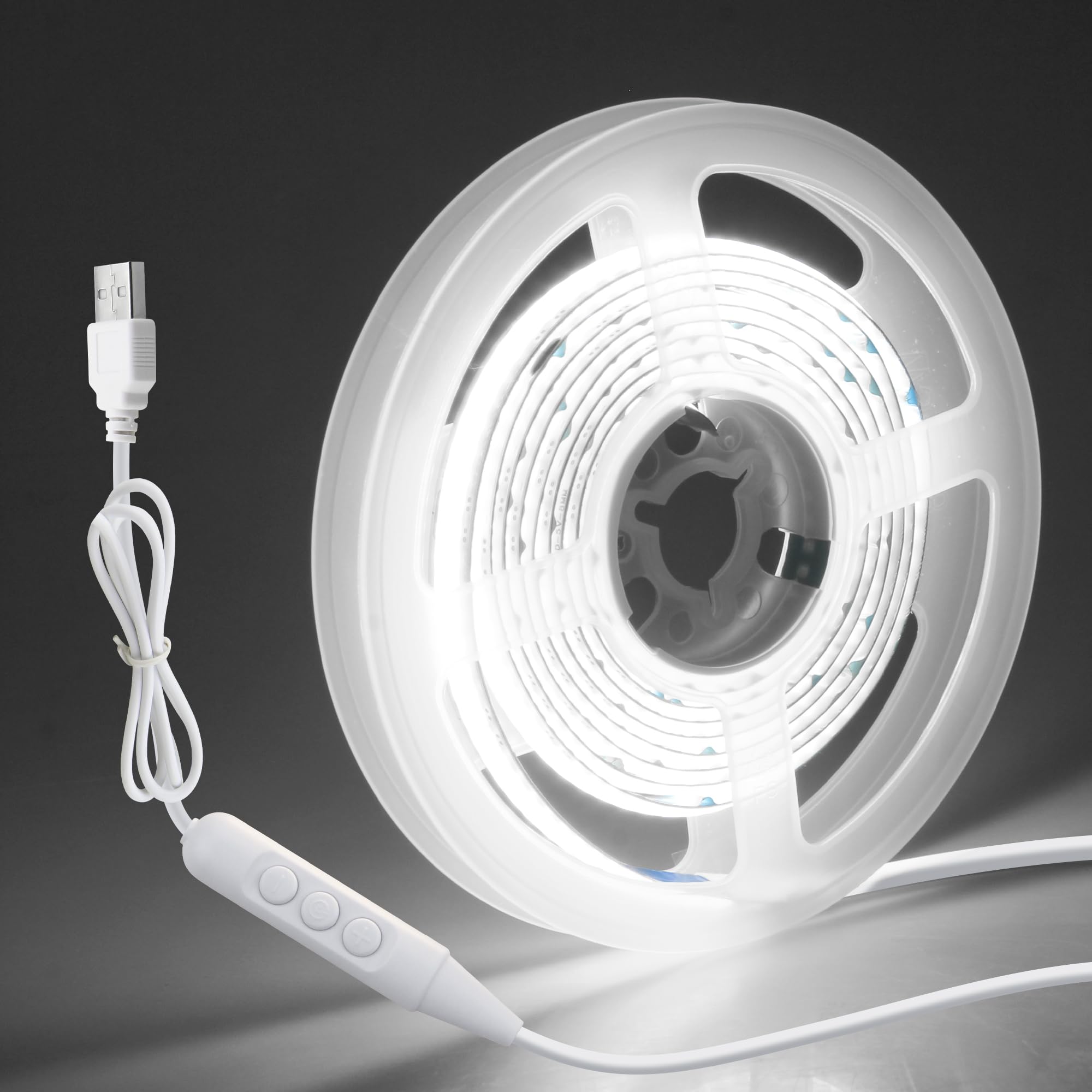 Aclorol 5V COB LED Band Light White 6000K Dimmable LED TV Backlights 4.92FT/1.5M 480LEDs Flexible and Cuttable Tape Lights with 1.5M USB Cable for Kitchen Cupboard Mirror Staircase Counter Shelves