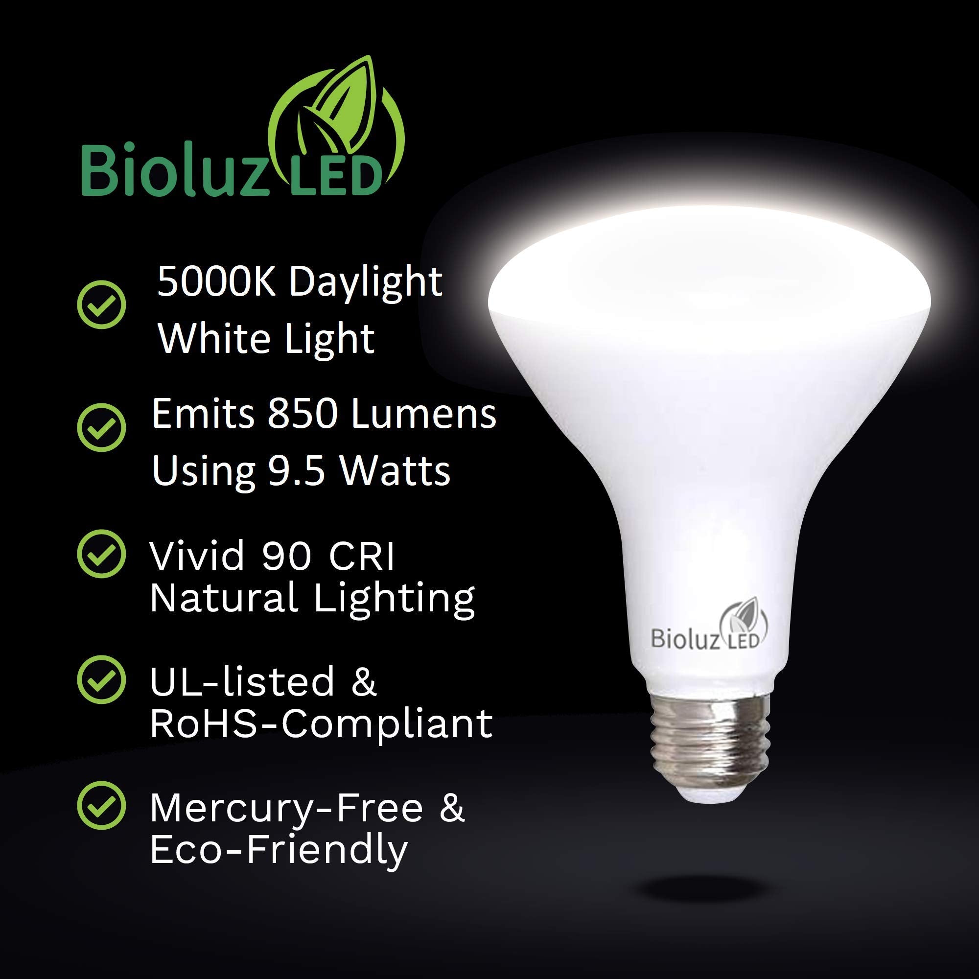 Bioluz Led 4 Pack Br30 Led Bulbs Indoor Flood Lights 90+ Cri 75W Equivalent Uses 9.5W 5000K Daylight 850 Lumens E26 Base Dimmabl