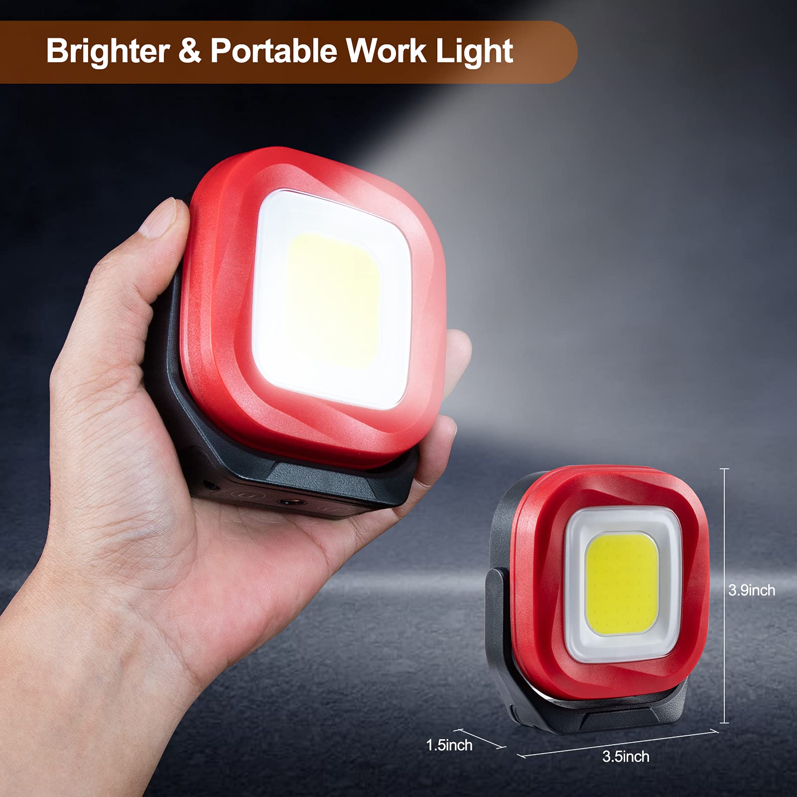 ORHOMELIFE COB LED Work Light, 42 LEDs 1000 Lumens Rechargeable Portable Magnetic Flashlight Inspection Light for Car Repair, Ca