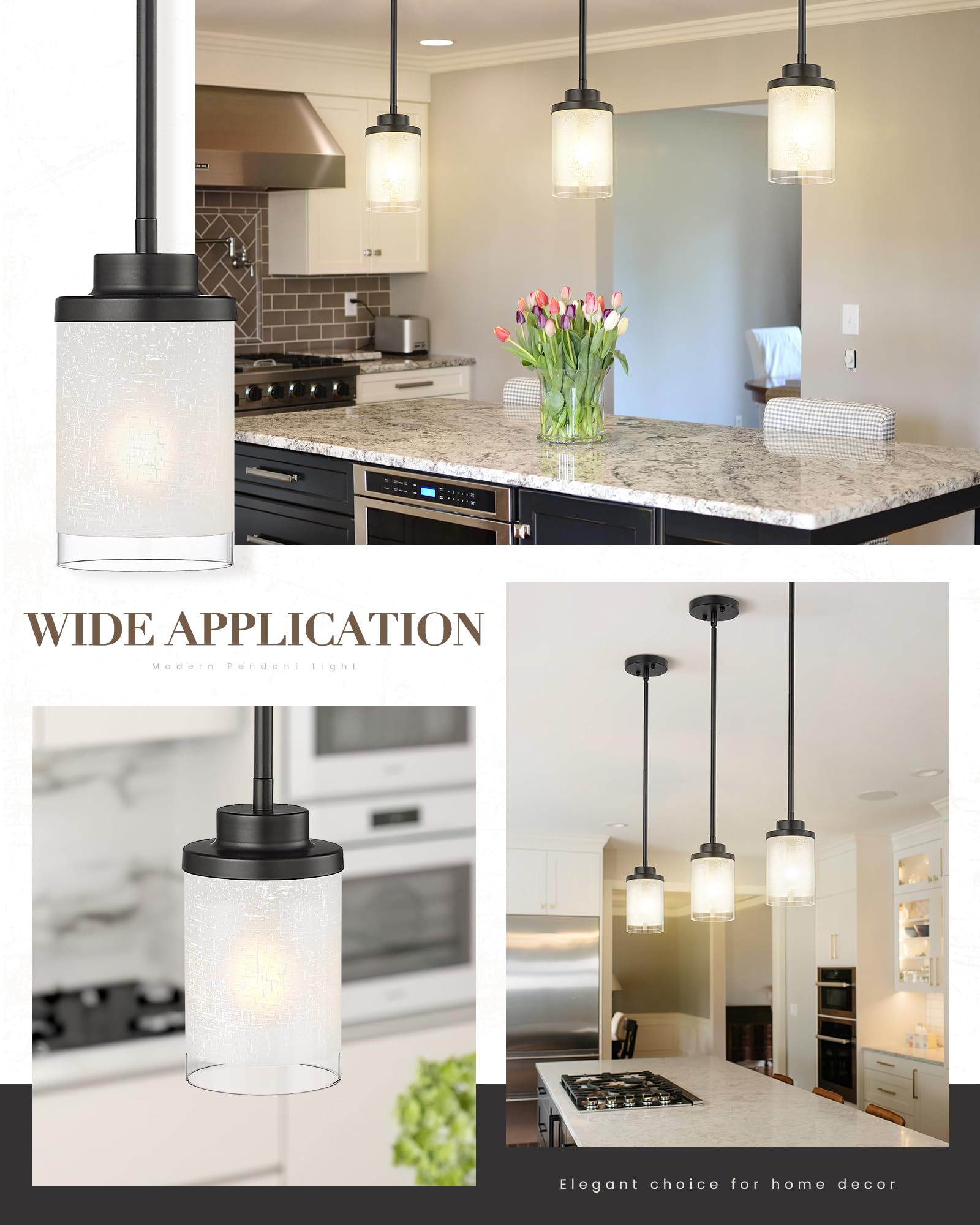 TENGXIN Modern Pendant Light, Matte Black, Glass, 1 Pack, Model TXPLBK01, Ideal for Kitchen Island, Dining Room, Office