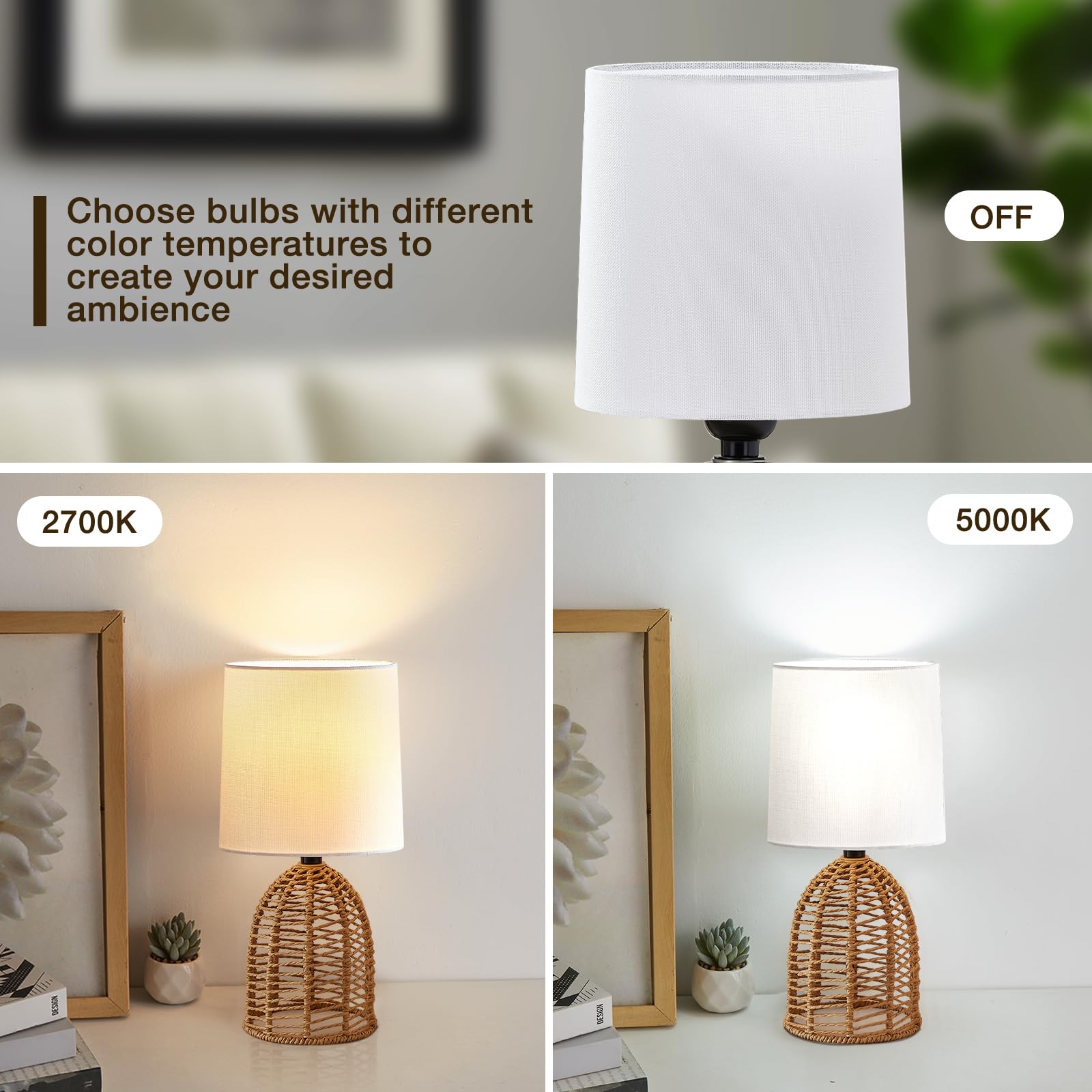 Ejiaxin Rattan Lamp Boho Lamps Set Of 2-13.75'' Mini Farmhouse Table Lamp Rustic End Table Decorative Small Lamps For Small Spac