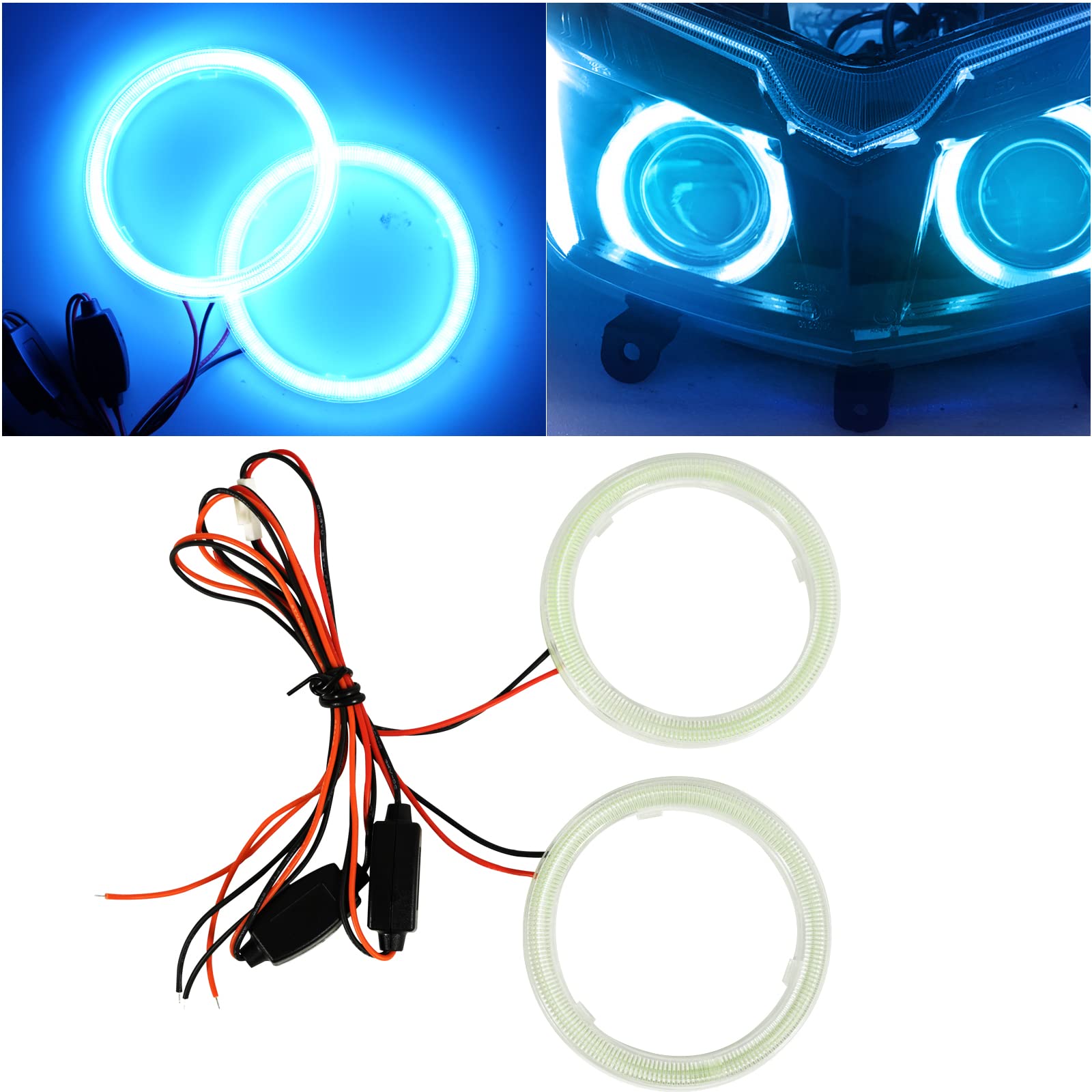 Qasim 70Mm Ice Blue Halo Rings Angel Eyes Cob 45Smd Led Drl Fog Light Warning Lamps With Plastic Cover 12V 24V