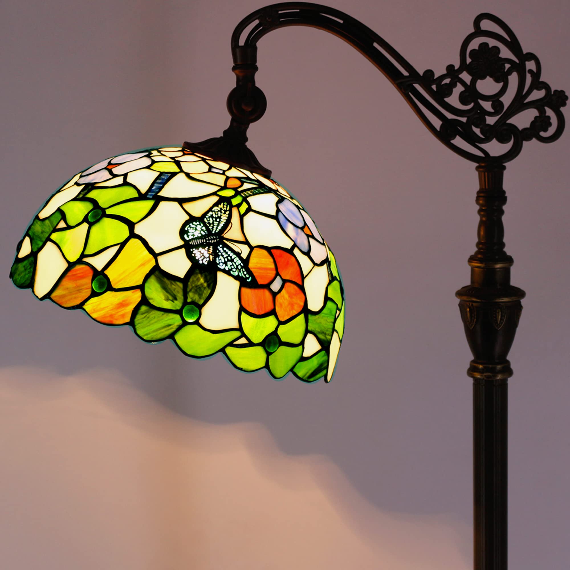 Zjart Tiffany Floor Lamp Stained Glass Lamp 18.88X12X67 Inch Angle Adjustable Arched Gooseneck Antique Reading Light (Blue Jewel
