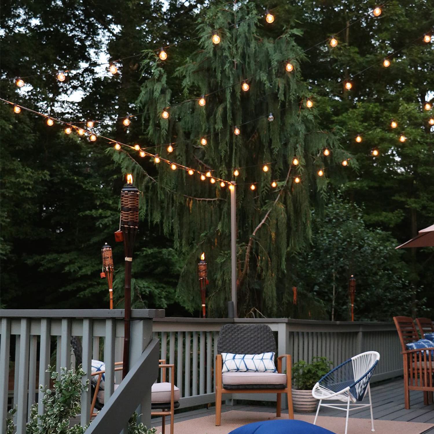 Zyk Solar String Lights Waterproof Led Indoor/Outdoor Hanging Umbrella Lights With 25 Bulbs - 27 Ft Patio Lights For Deck Yard T