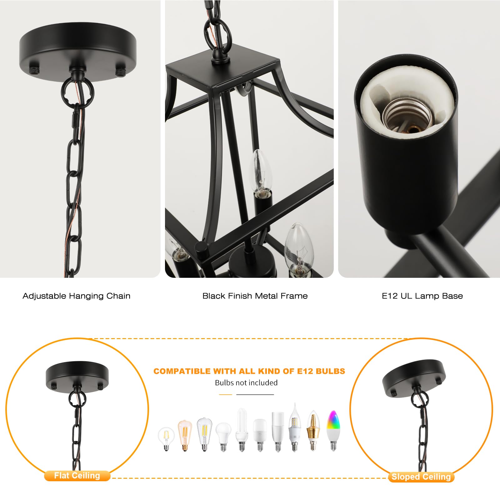 Foucasal Lantern Pendant Light Black Pendant Light Fixtures 3-Light Black Lantern Pendant Lights, 9.4'' Adjustable Farmhouse Pen