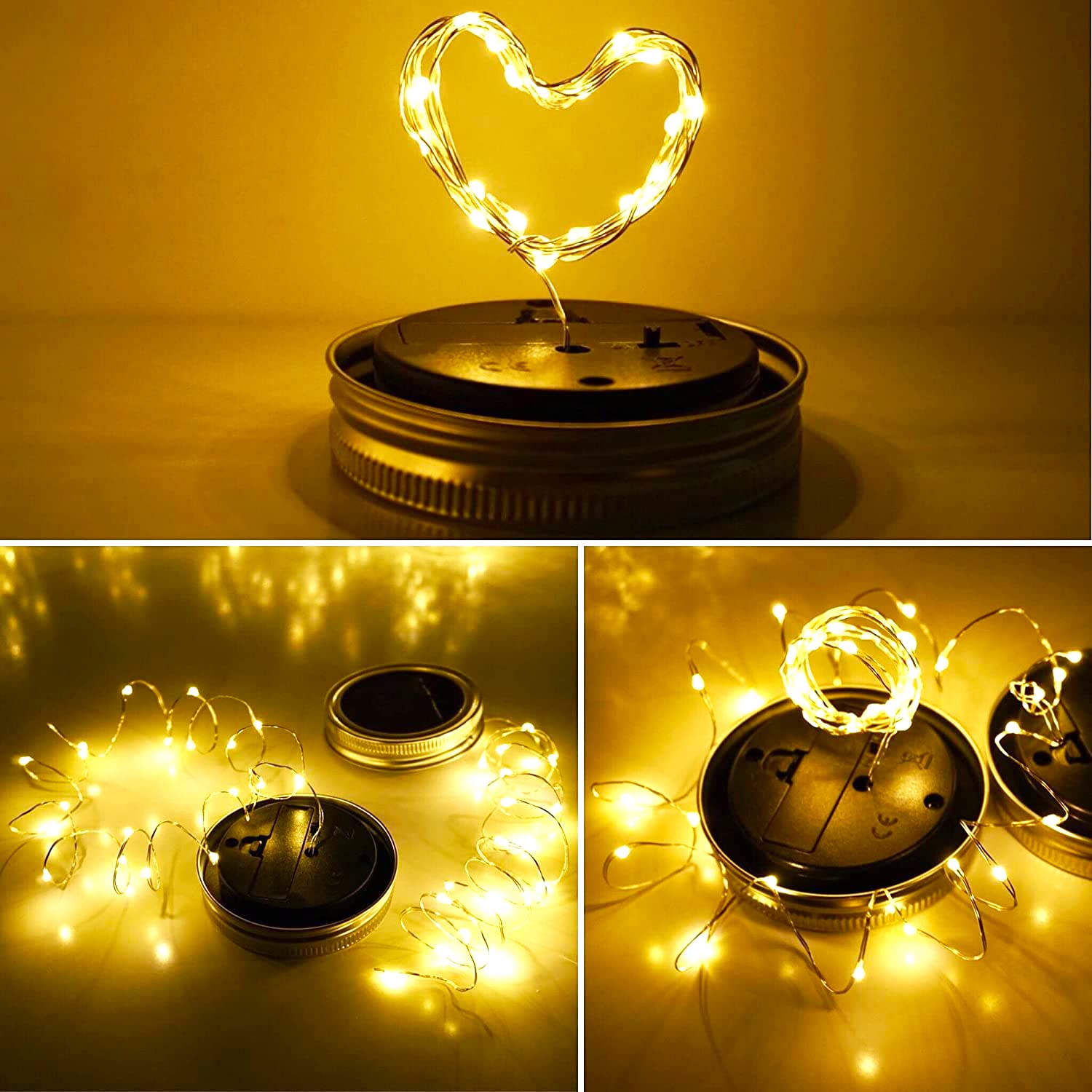 Smilingtown Solar Mason Jar Light Lids - 10 Pack, 20 Led Warm White Fairy String Lights