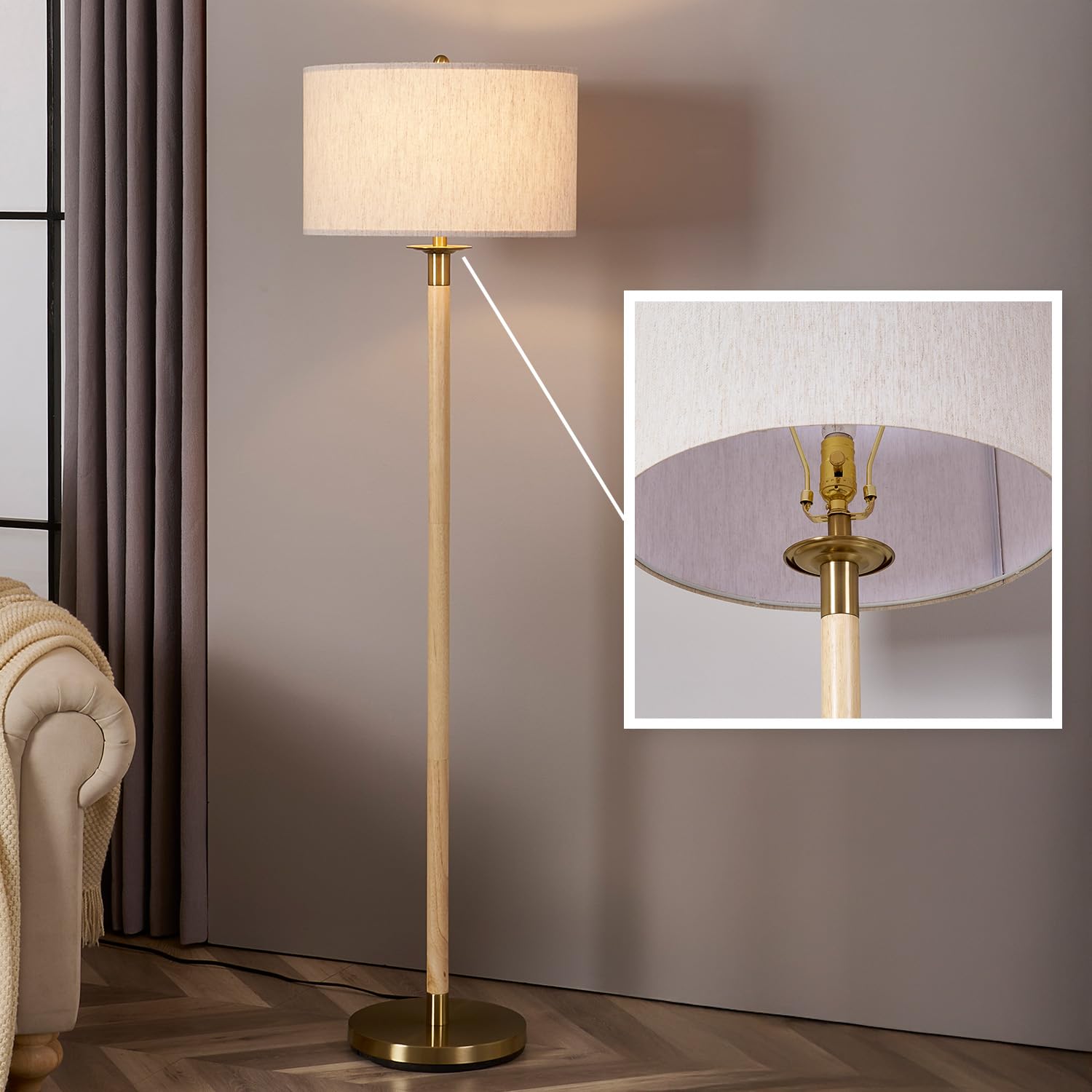MITELSON Floor Lamp, Modern Lamp with Dimmer Switch and Bulb, Mid Century Lamp with Linen Shade, Great Living Room D  cor, Tall 