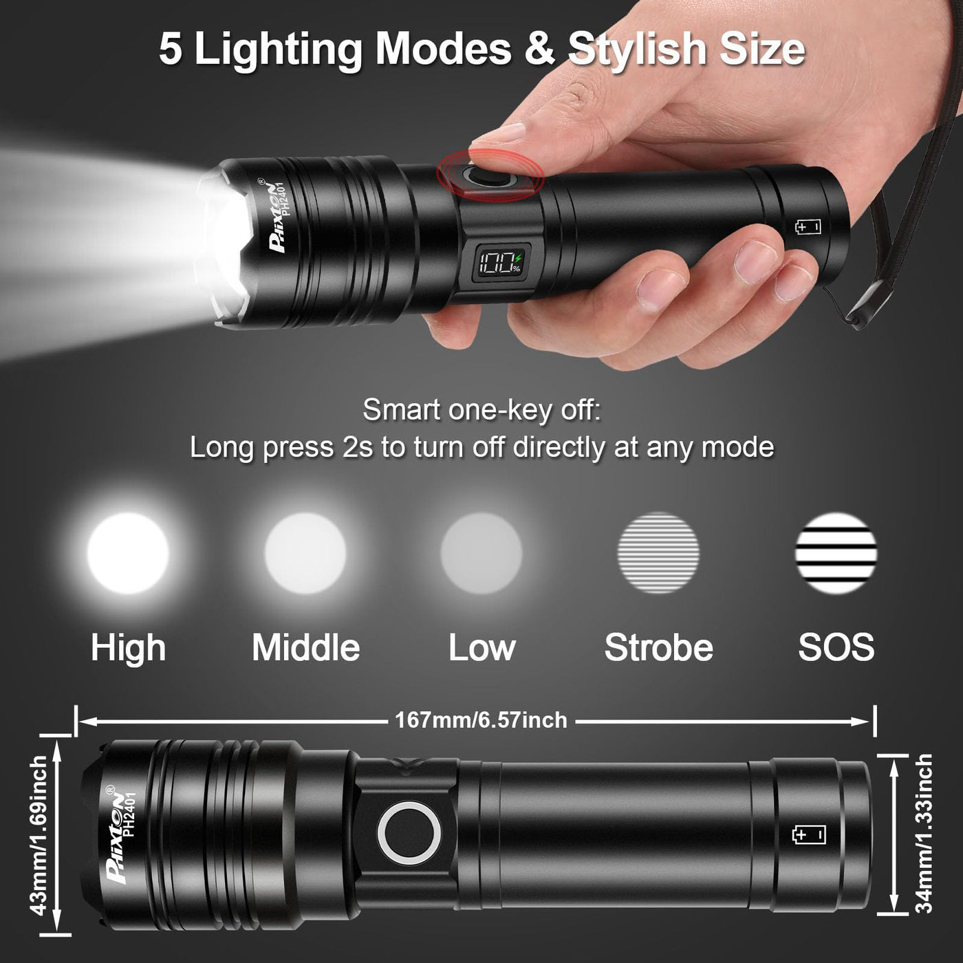 PHIXTON Rechargeable Flashlight 1000000 Lumens USB C Aluminum 3280 FT – Lightsdaddy PHIXTON Rechargeable Flashlight 1000000 Lumens USB C Aluminum 3280 FT – Lightsdaddy
