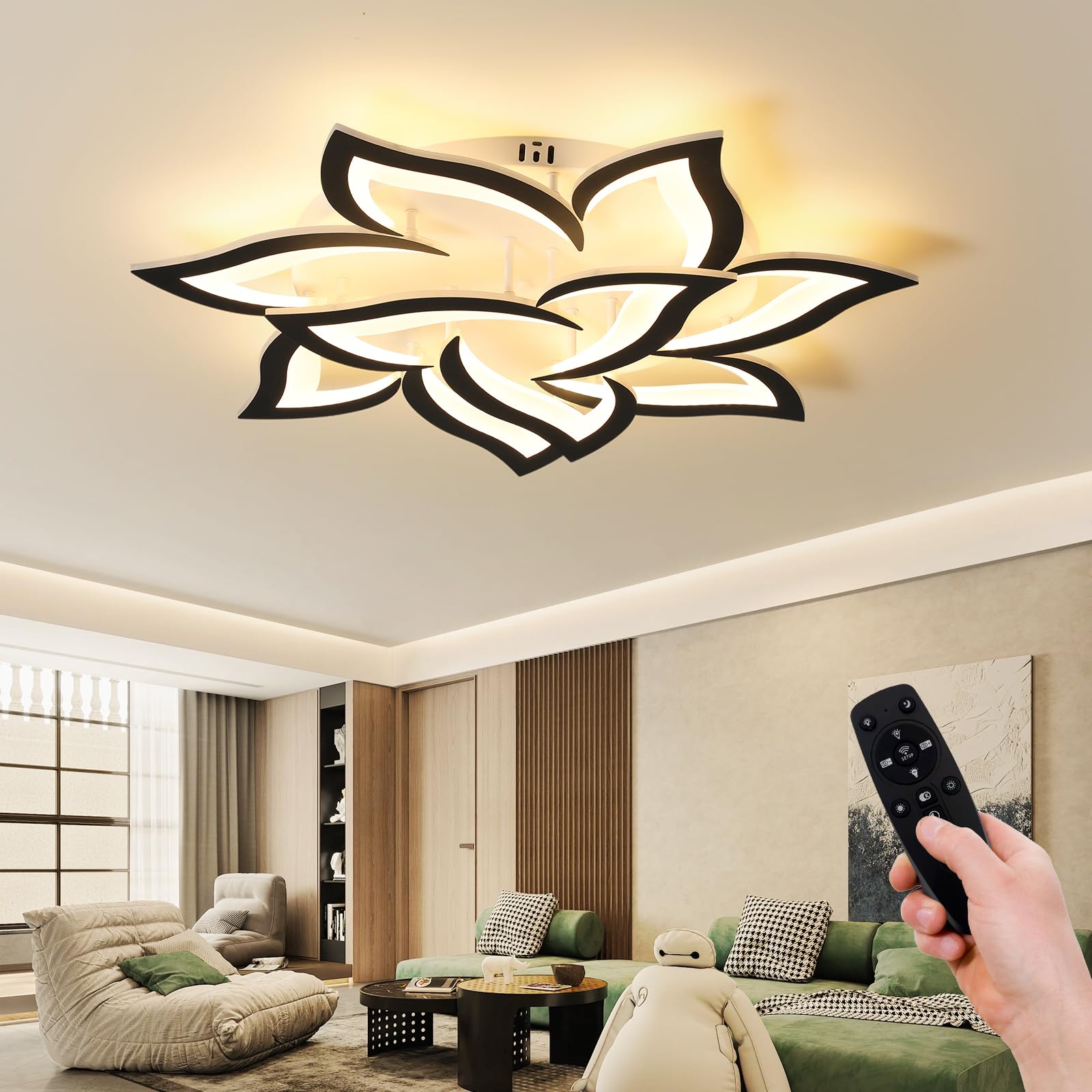 Jaymp 31.5'' Flower Shaped Ceiling Light Dimmable Modern Ceiling Lamp Remote Control Led Lighting Fixture For Living Room Bedroo