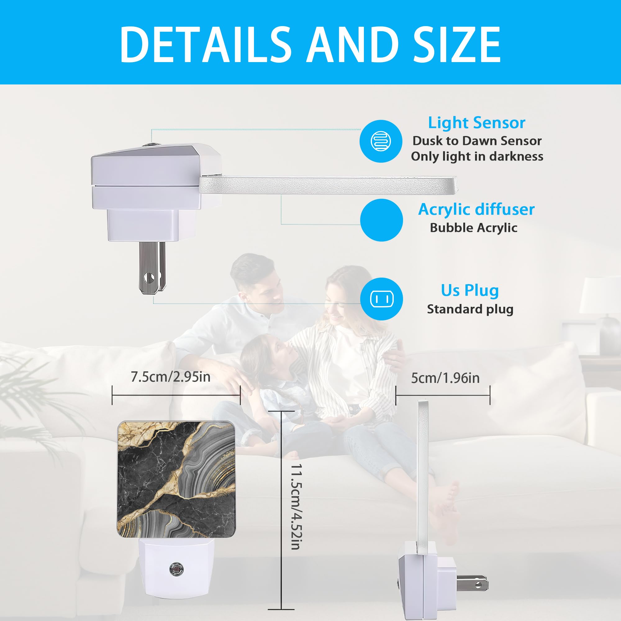 Meikosks Night Lights Plug Into Wall Black Gold Marble Night Lights Dusk To Dawn Sensor Led Lamp For Women Men,Led Lights For St
