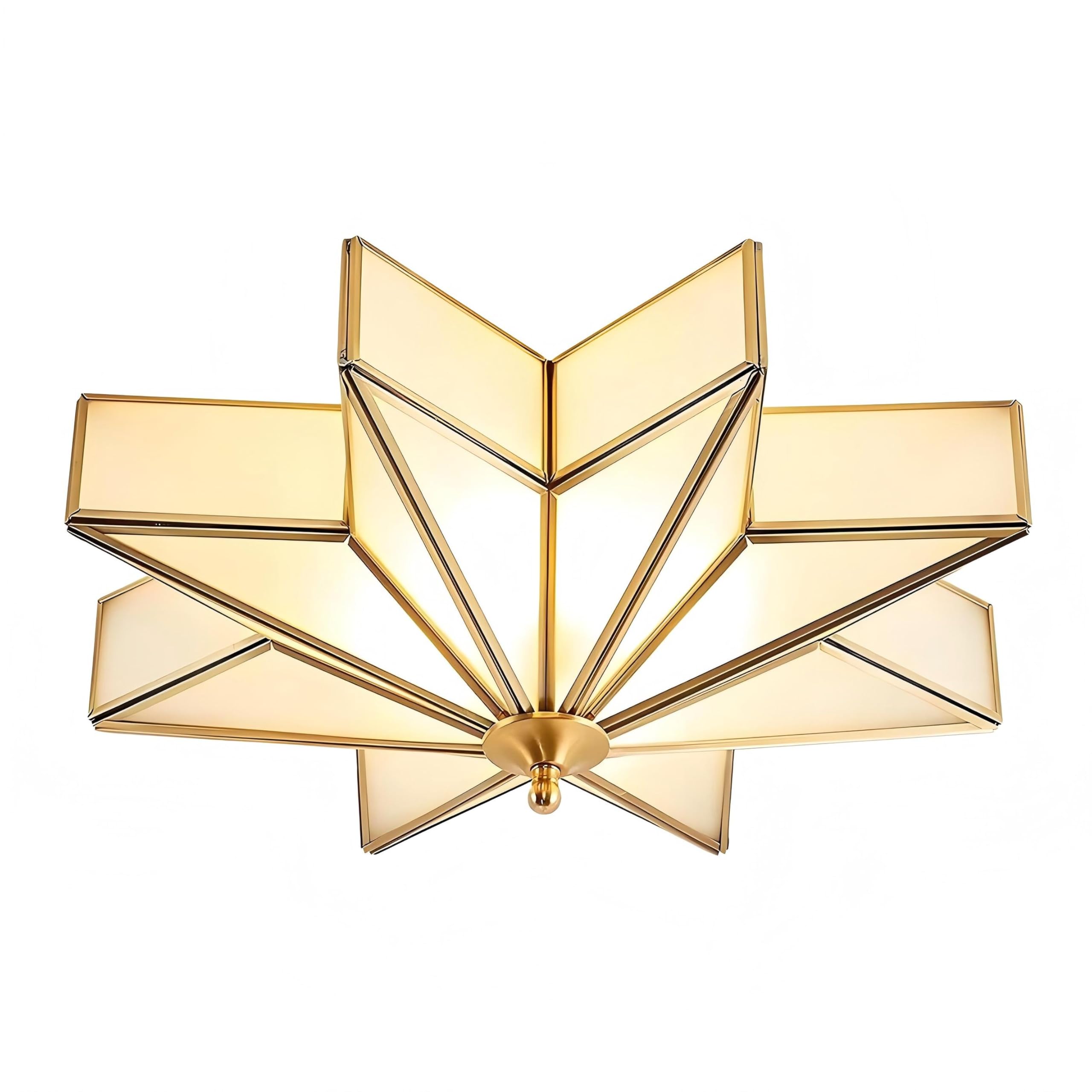 LIGHTLAND Flush Mount Ceiling Light, 4 Lights, Glass Lampshade, 19.7 Inch, Bronze Color, Art Deco Design for Bedroom Living Room