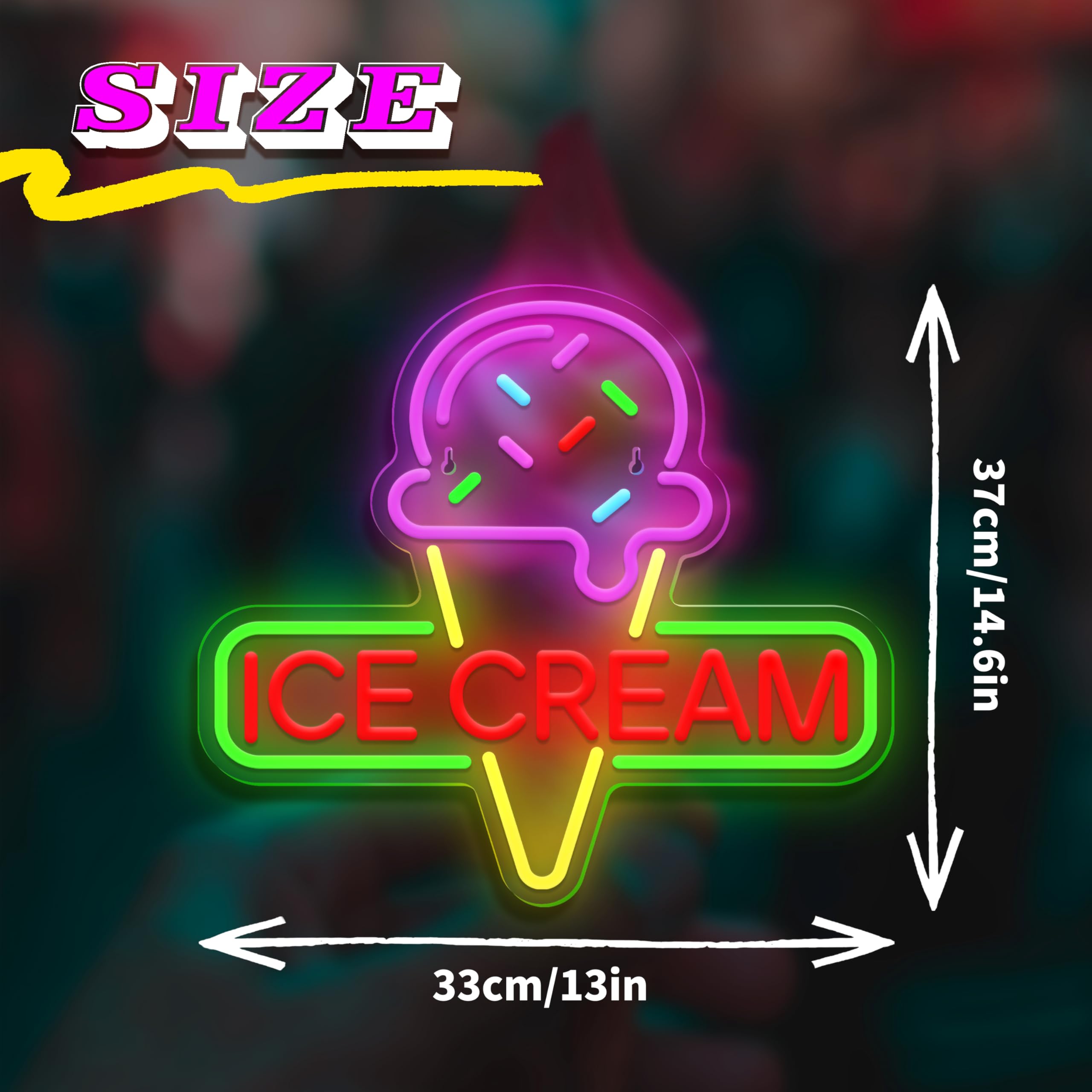 VIKLIU Ice Cream Neon Sign LED Lamp Acrylic USB Powered 14.5x13 inches Ice Cream Decor for Cafe Office Bedroom Restaurant