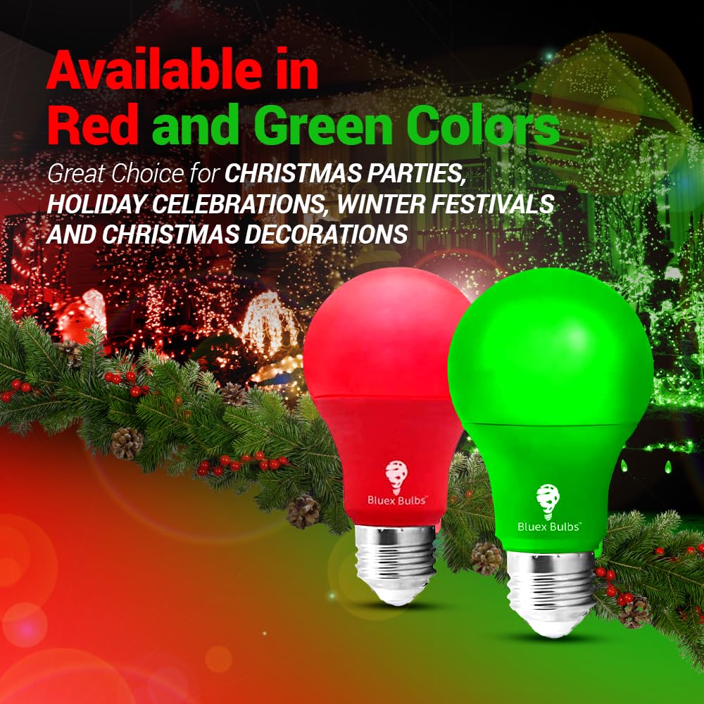 Bluex Bulbs A19 Red LED Light Bulb - 9W (60W Equivalent) - 2 Pack, E26 Base, Plastic, Ideal for Party & Home Lighting