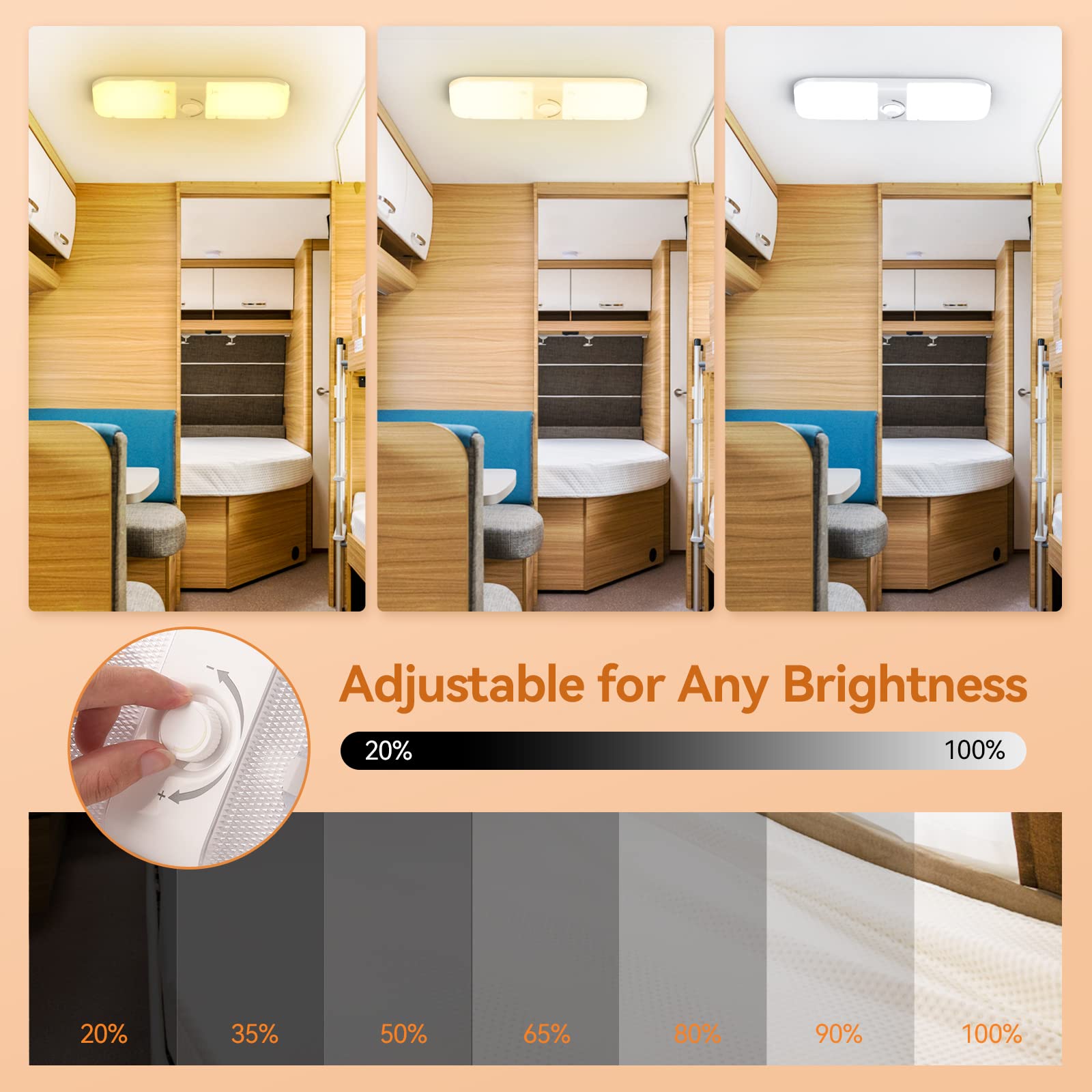 LILTSDRAE RV Lights Interior 1700LM LED Dome Light, 3 Color Options, 12V, 120 LEDs, Crystal Finish, 4PCS