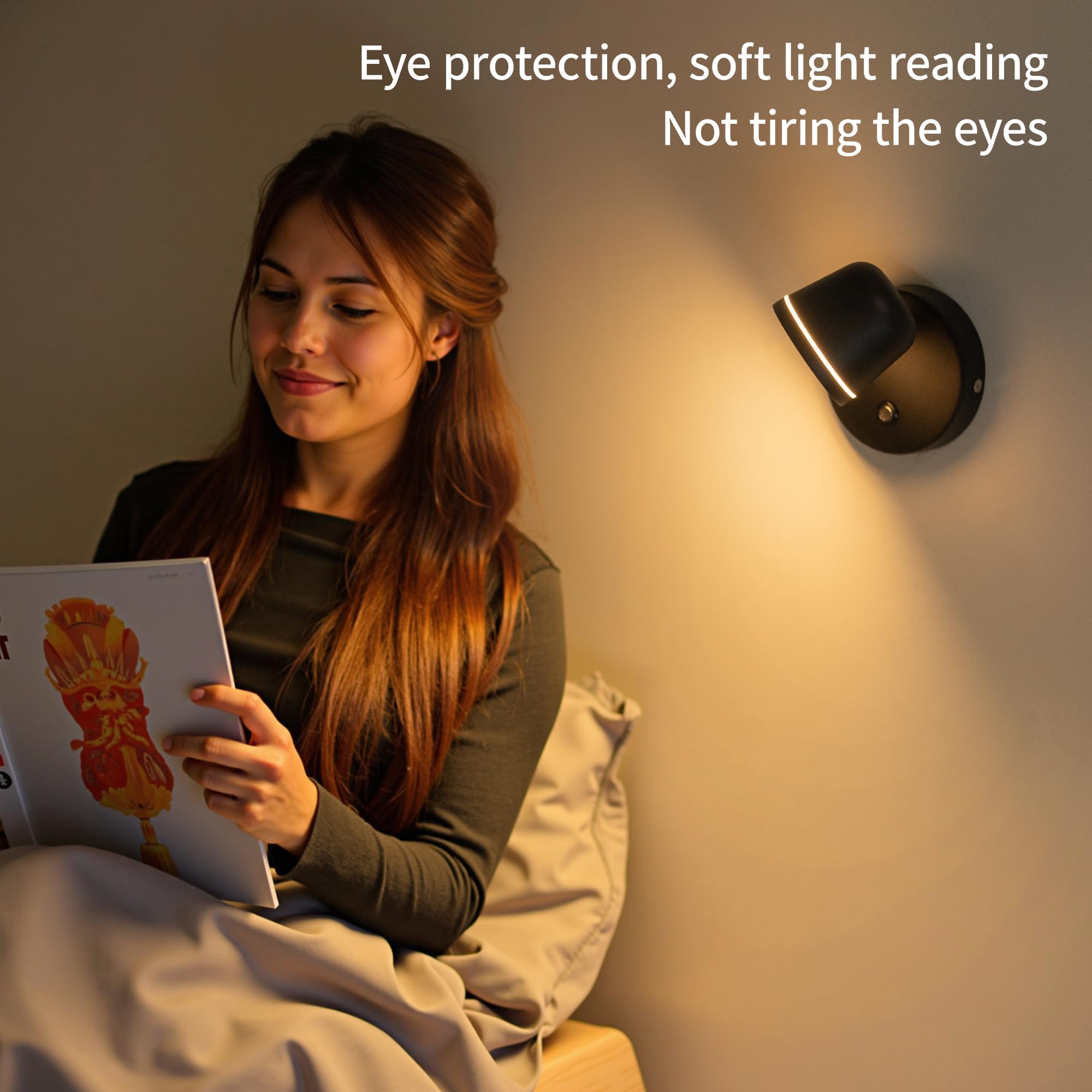 Aisilan LED Wall Sconce, 7W Dimmable Hard-Wired Light, Adjustable Black Fixture, Model BD313a for Bedroom & Living Room