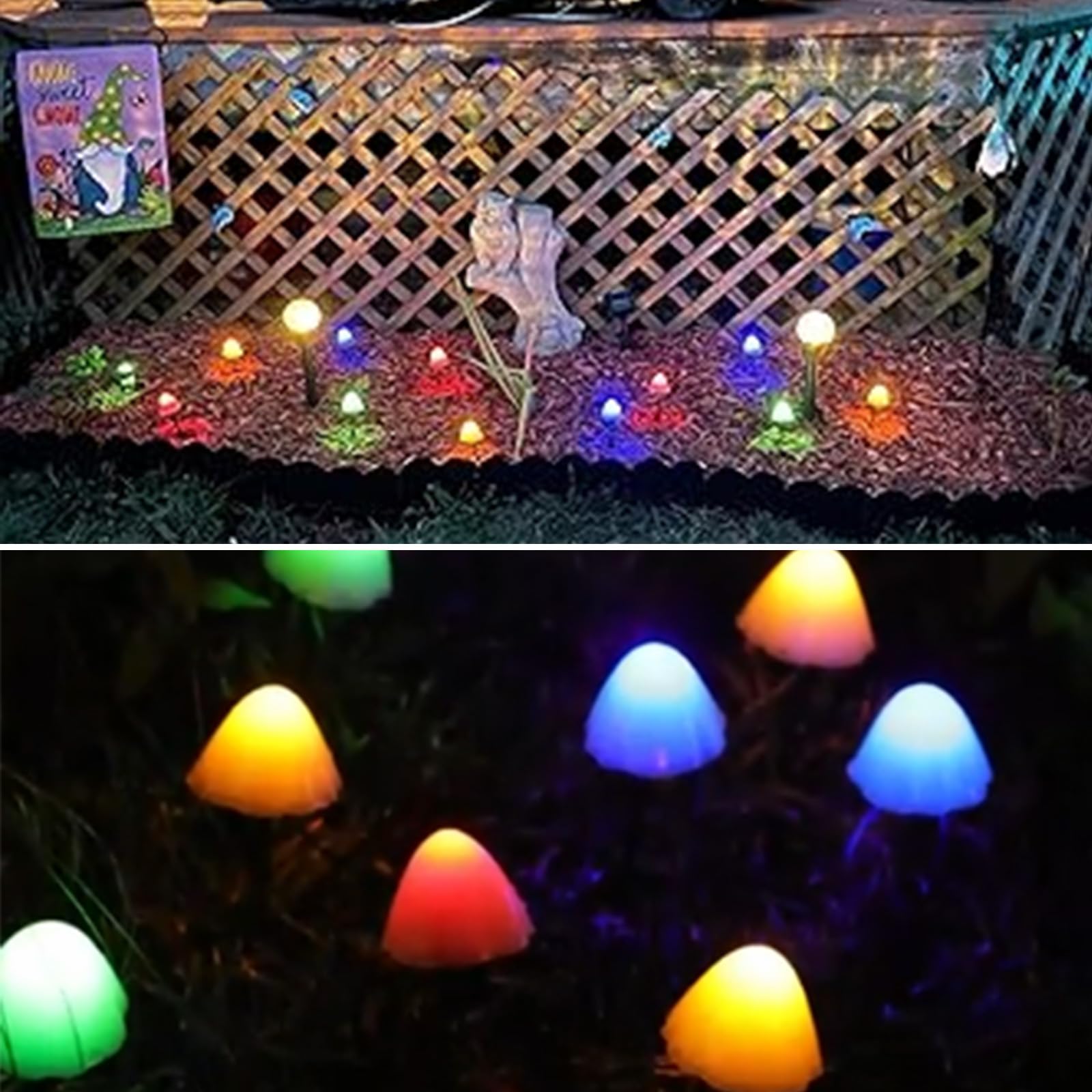 OZS Solar String Lights, 32LED 55FT Waterproof, 8 Lighting Modes, 2 Pack, Mushroom-Multicolor