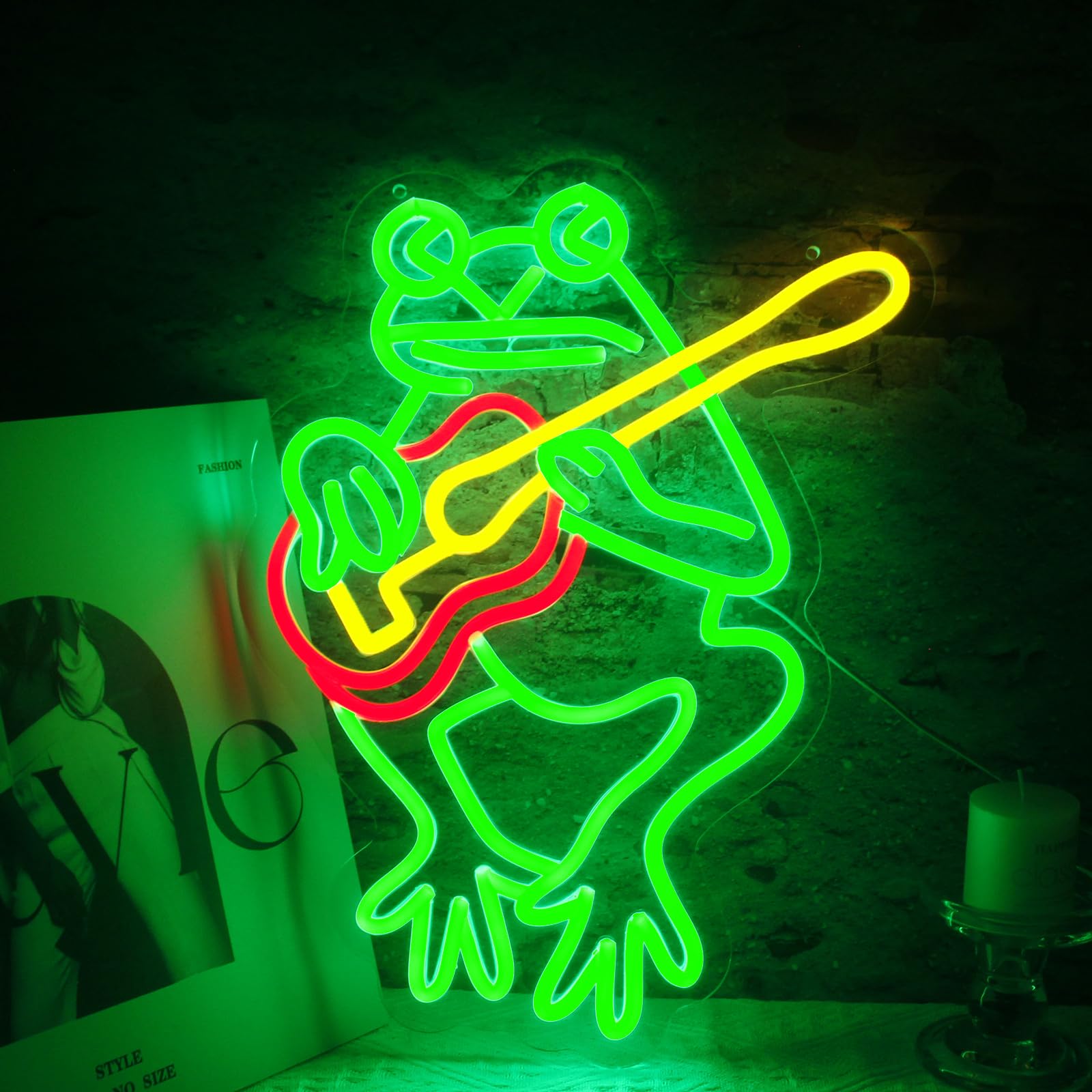LeDigPig Frog With Guitar Neon Sign Wall Art 16.4in×12.8in Guitar Lamp for Room Decor Guitar Frog-Green