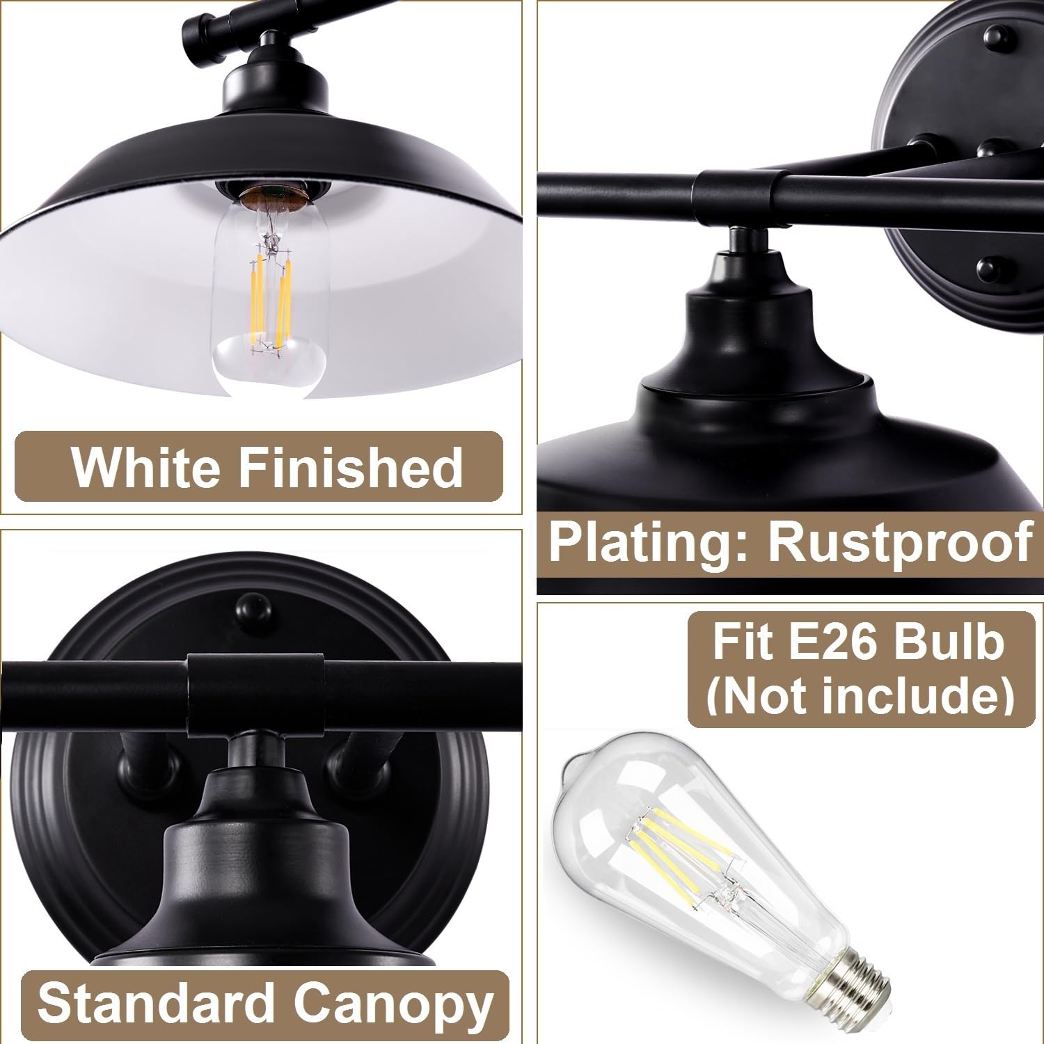 Adcssynd Black Farmhouse Bathroom Vanity Light Fixtures - 2-Lights Metal Over Mirror