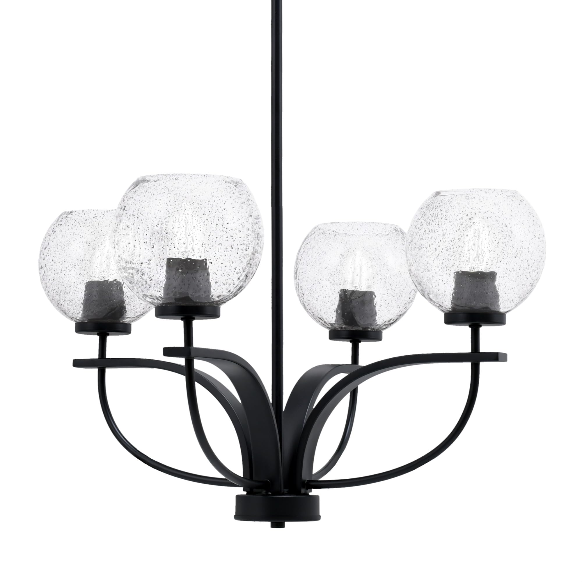 Toltec Lighting Cavella 4 Light Chandelier Shown in Matte Black Finish with 5.75" Smoke Bubble Glass