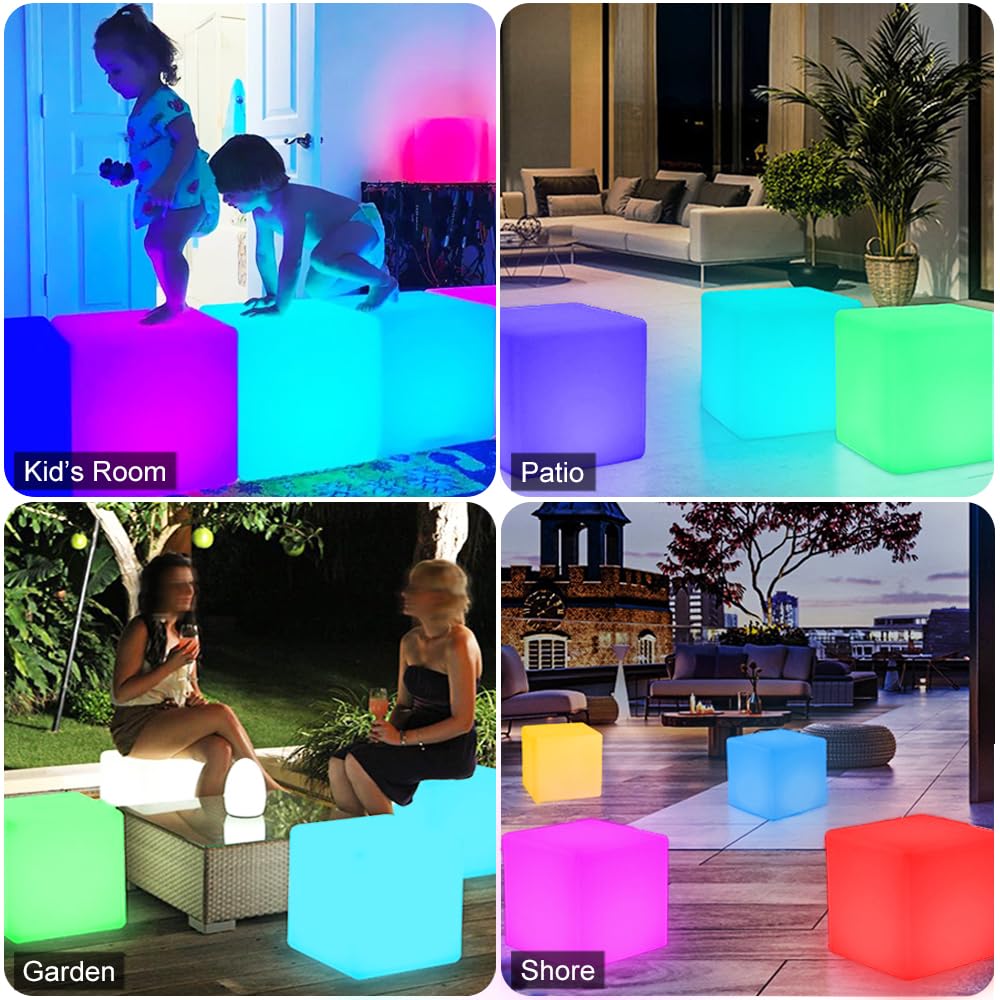 Led Cube Chair For Kids, 14-Inch Rgb Color Changing Led Cube Seat W/ Remote, Versatile Lighted Up Modern Side Table Glowing Nigh
