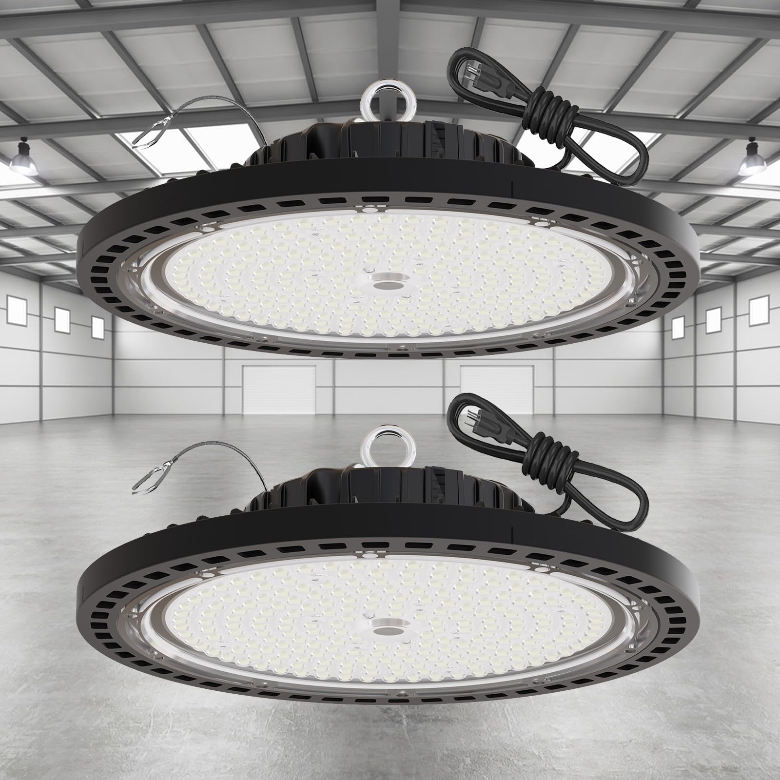 GGTH 2 Pack Super Bright LED High Bay Lights 250W, 35000LM UFO High Bay LED Shop Lights, IP66 Commercial Lighting Fixture, with 