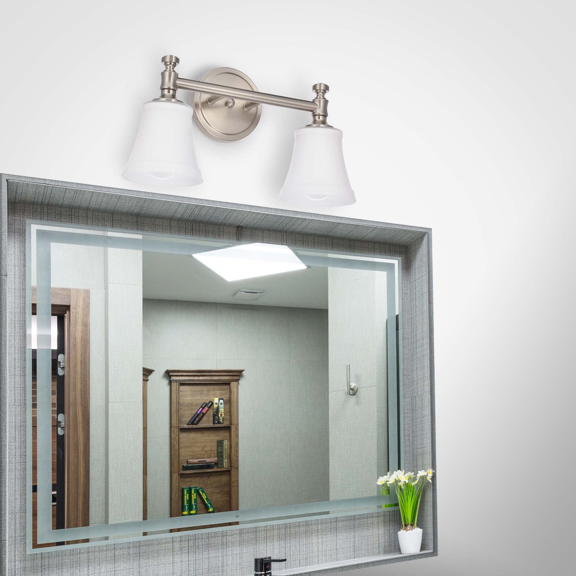 Hanaloa 2-Light Bathroom Vanity Light Fixture, Brushed Nickel Wall Sconce with Opal Glass Shade, Model VA0045-2-BN