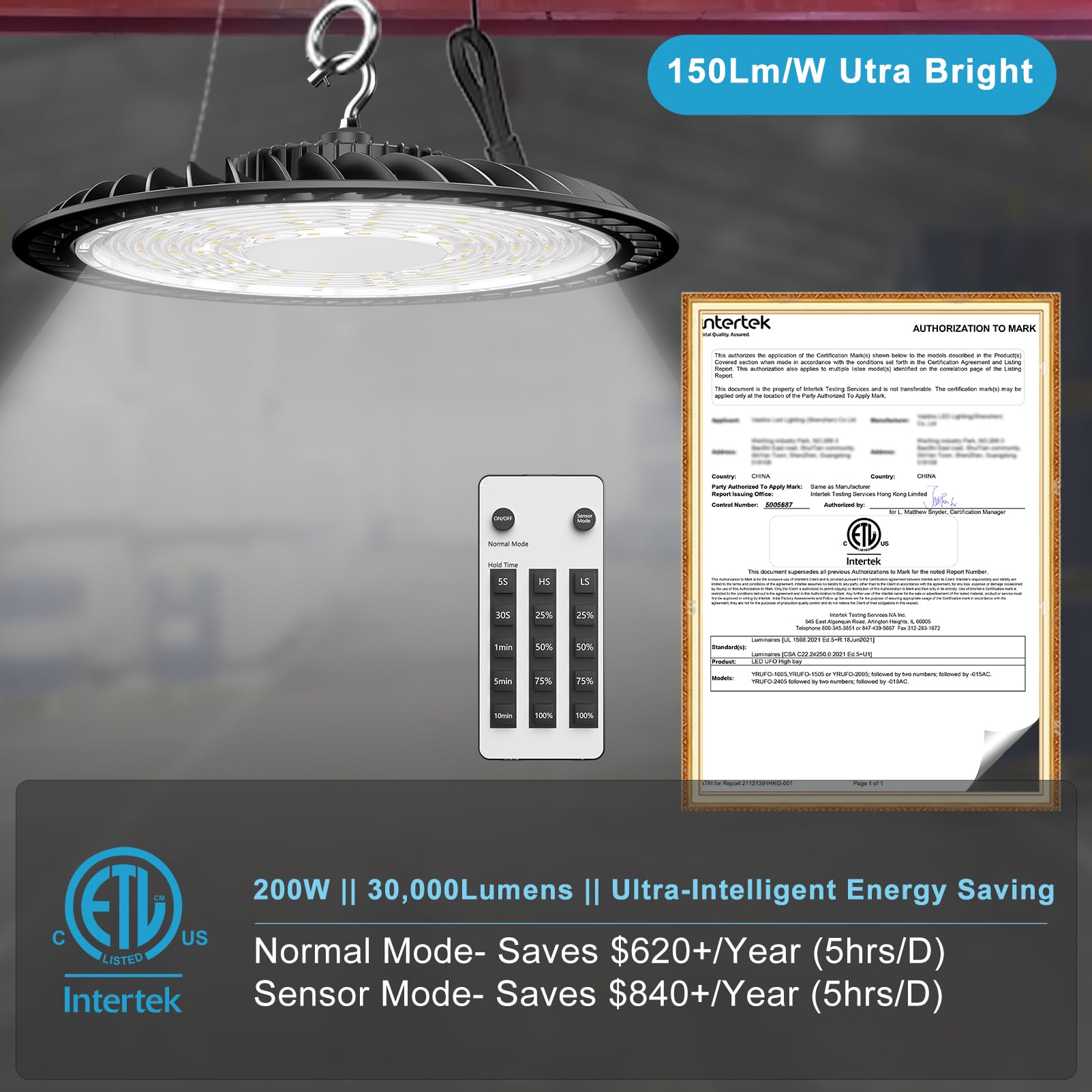 Lightdot Smart 200W(209X1W) High Bay Led Lights 30,000Lm Ufo Lights With Remote Control (Supports Normal Mode & Motion Mode) Etl