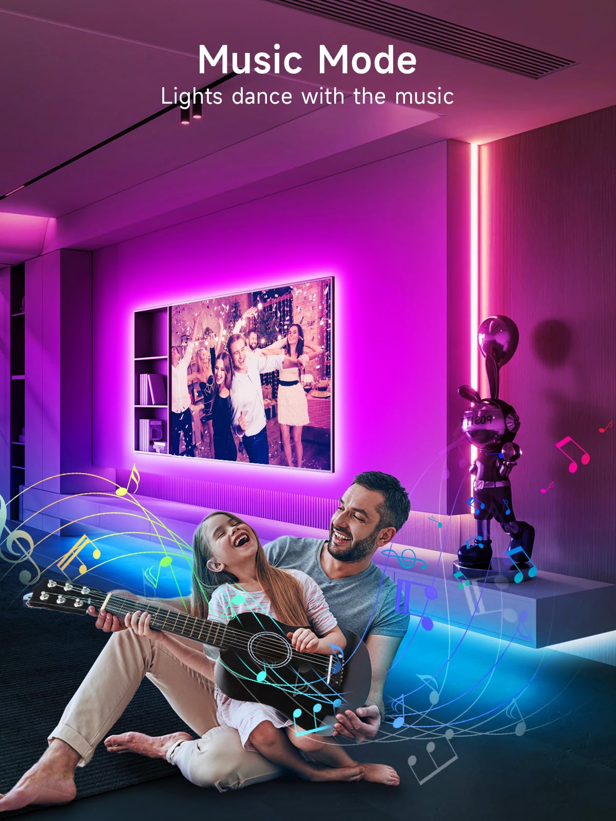 Gipoyent Tv Light Strip, Music Sync Led Tv Backlight, For 55-80 Inch Tv, Led Tv Light With Bluetooth Function - Rgb Color Changing Light Strip For Home Theater (19.6Ft)