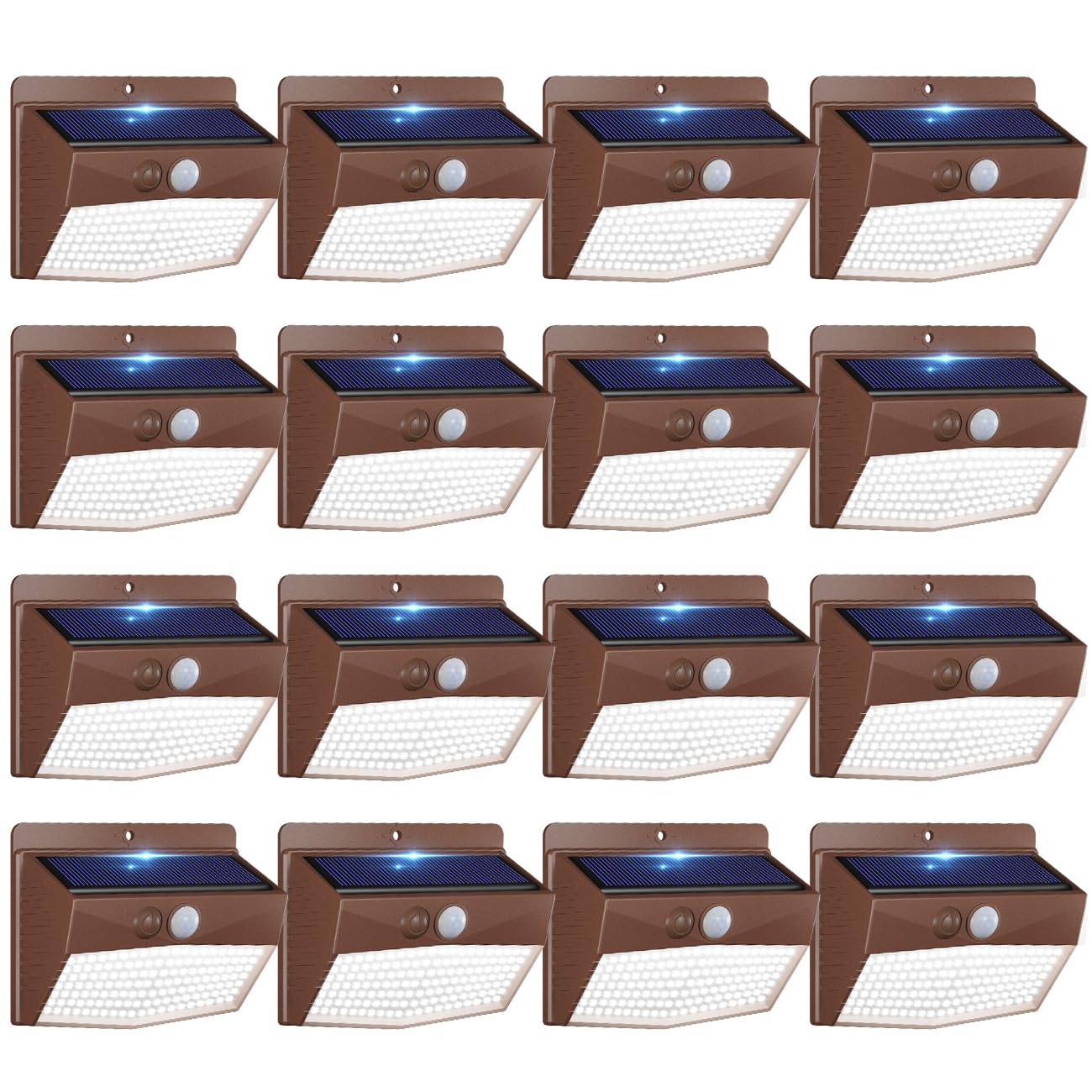 Peasur Solar Outdoor Lights, Motion Sensor, 16 Pack, Waterproof, Brown, Model 297733f4-f605-4936-92e7-59600a9c37f