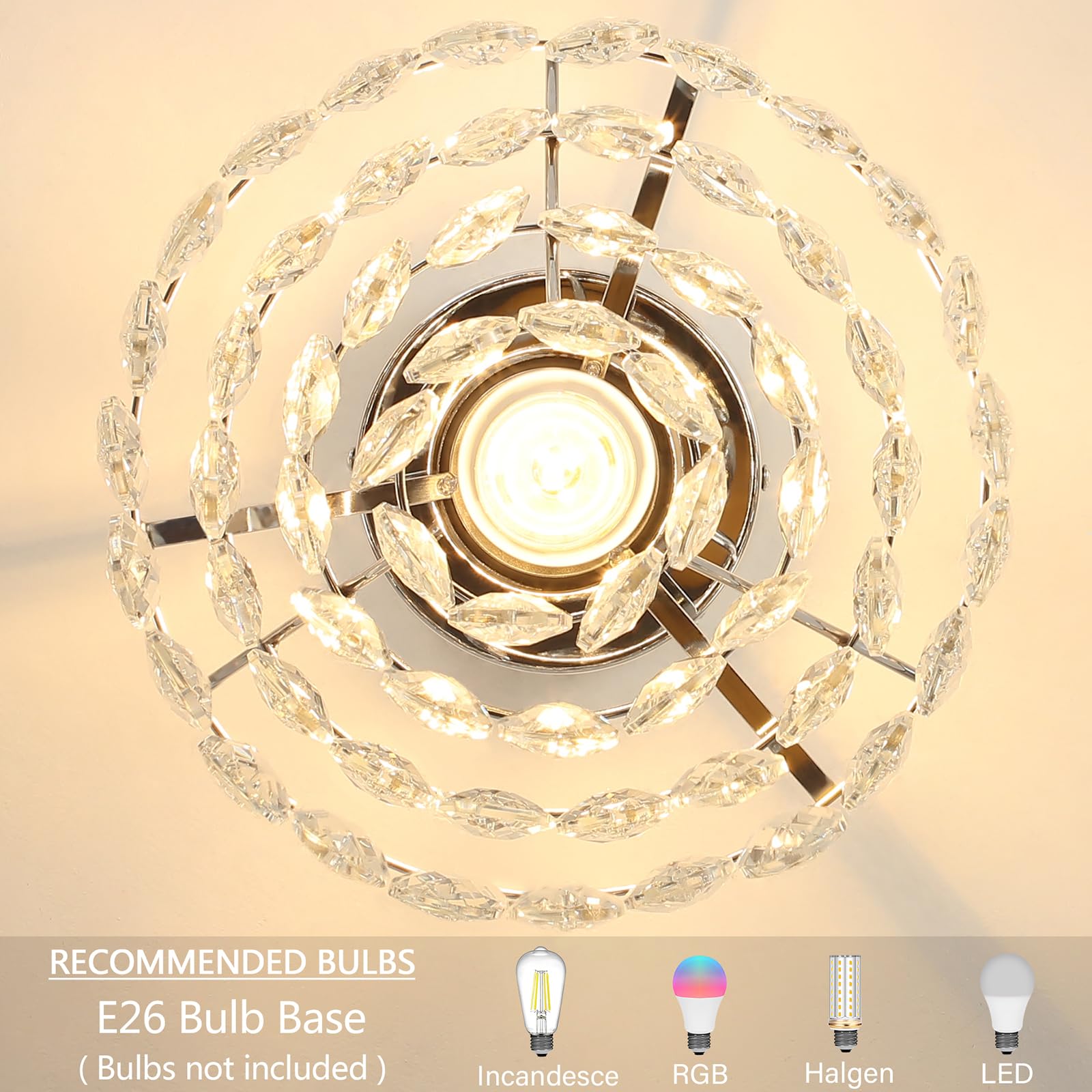 Luupyia Mini Crystal Chandelier Pendant Light, Height Adjustable, Silver, Modern Ceiling Fixture for Hallway/Bedroom, Model EL00147