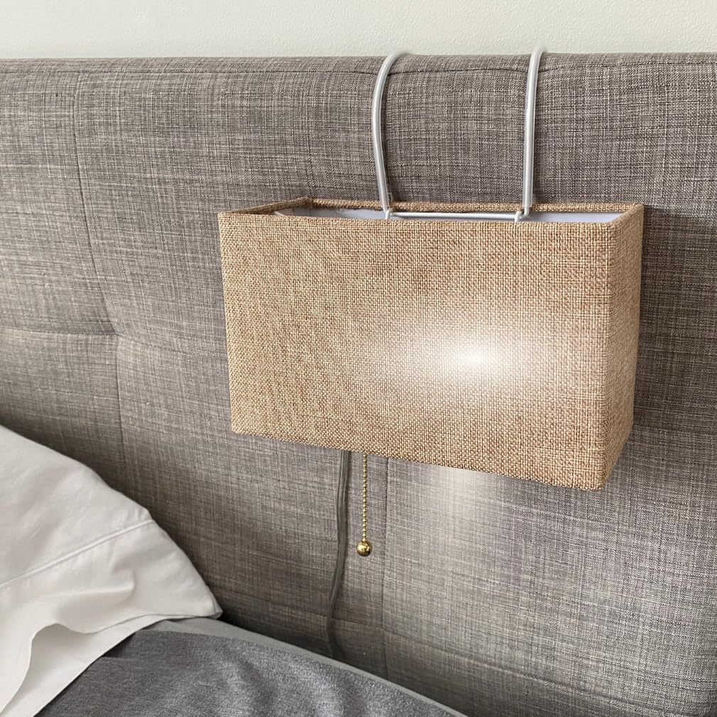 Evelots Beige Bed Headboard Reading Lamp - Soft Book Light with Tan Shade & Hooks for Most Beds - Ideal Bedroom Lighting Solution