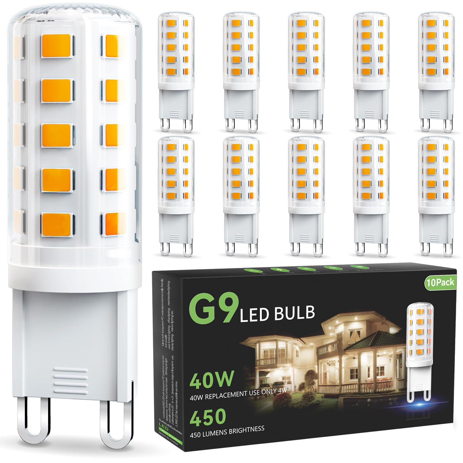 VOLIVO G9 LED Bulb 4W 10 Pack, 2700K Soft Warm White, Non-Dimmable, 450 LM, Ceramic, 360° Beam Angle, Halogen